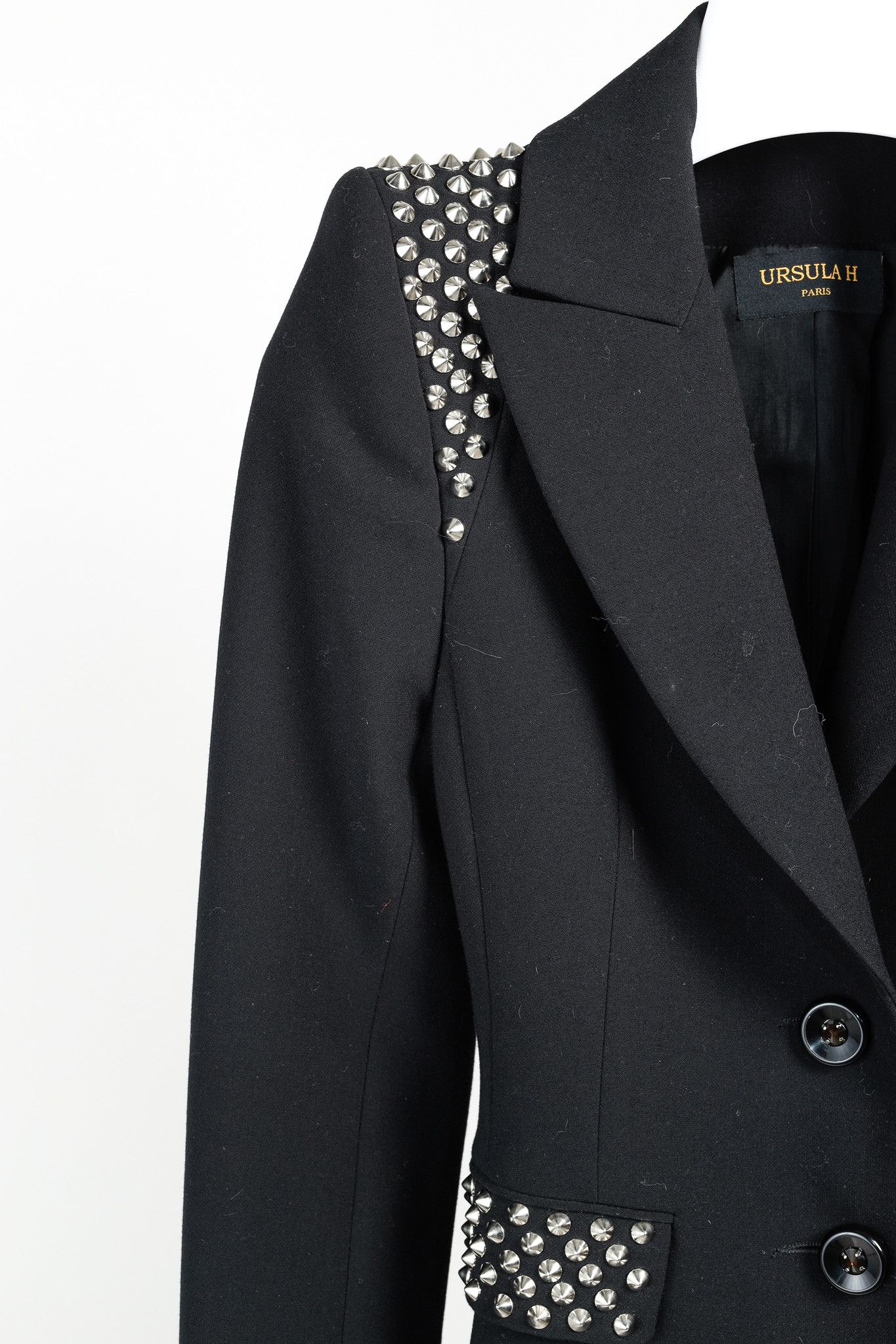 Designer Ursula H Paris Silver Studded Black Blazer Size XS / US 0-2 / IT 36-38 - 5 Thumbnail
