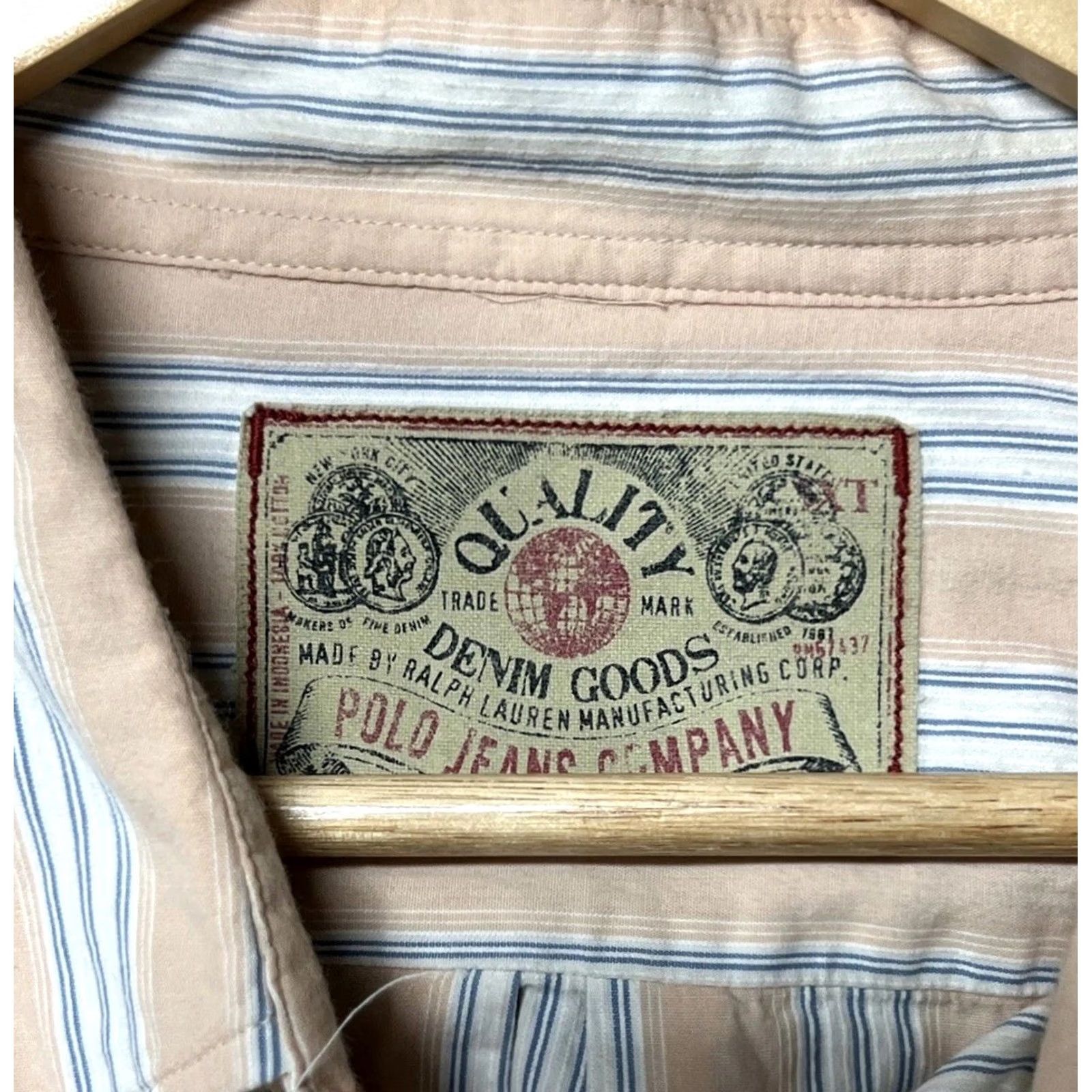 CO VINTAGE Polo Jeans Co Ralph Lauren Button-Down Shirt Men 3X Big Striped Cotton Orange 90s Retro Mens Size US XXL / EU 58 / 5 - 2 Thumbnail