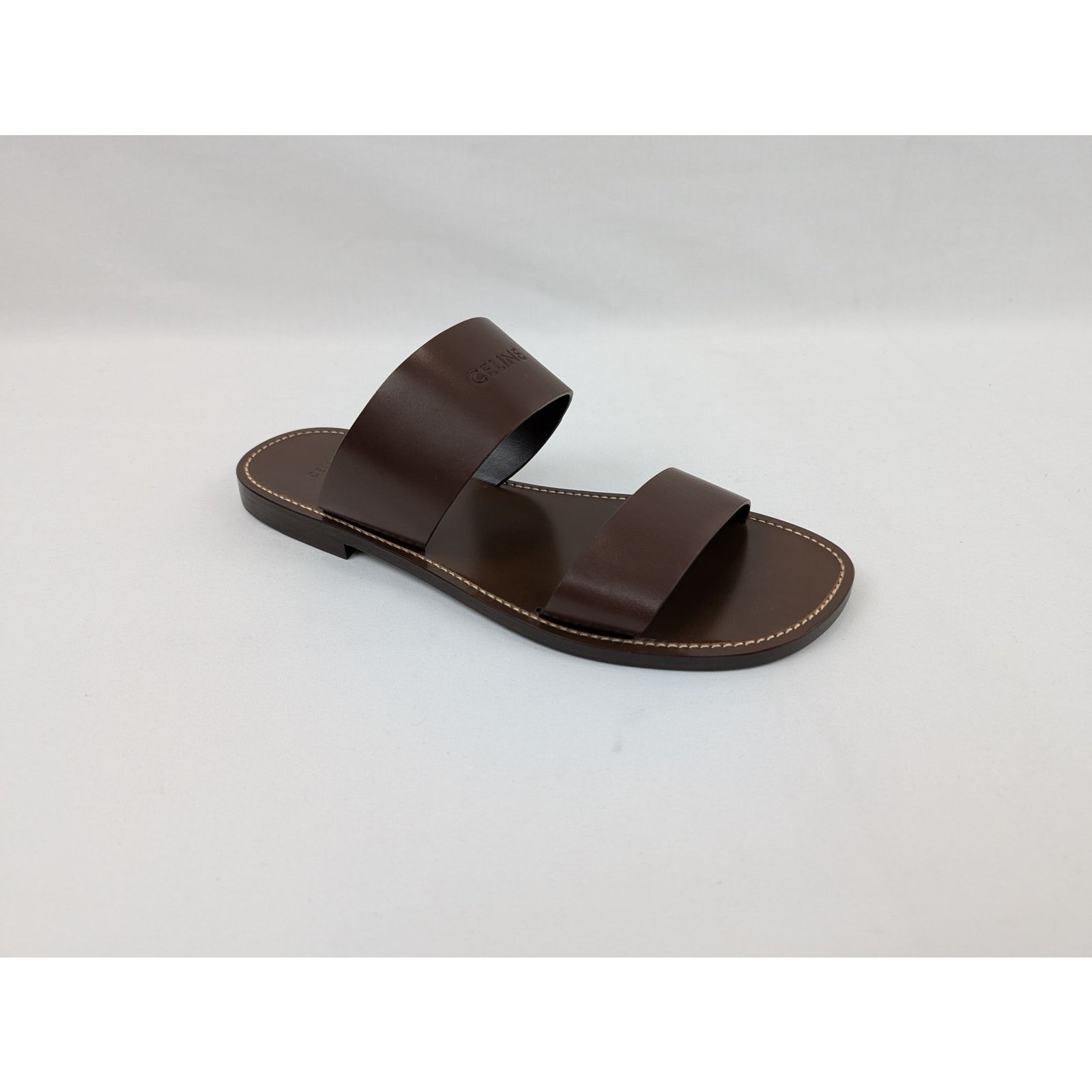 Celine o1rshd1 Calfskin-Vegetal Tanning Slides Slipper Dark Brown Size US 11 / EU 44 - 3 Thumbnail