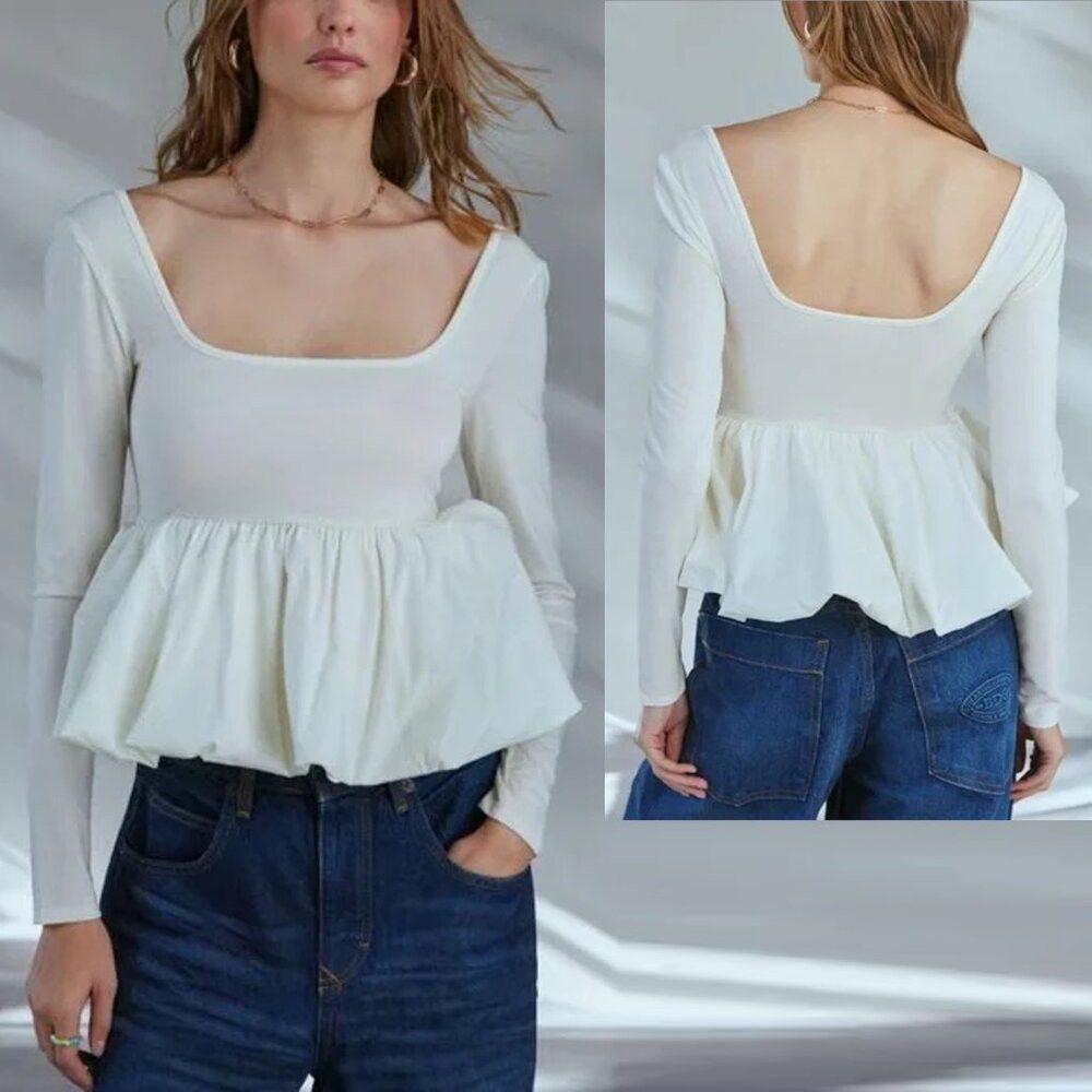 Other New Silence + Noise Bubble Bottom Long Sleeve Ivory Top Siz Size M / US 6-8 / IT 42-44 - 2 Thumbnail
