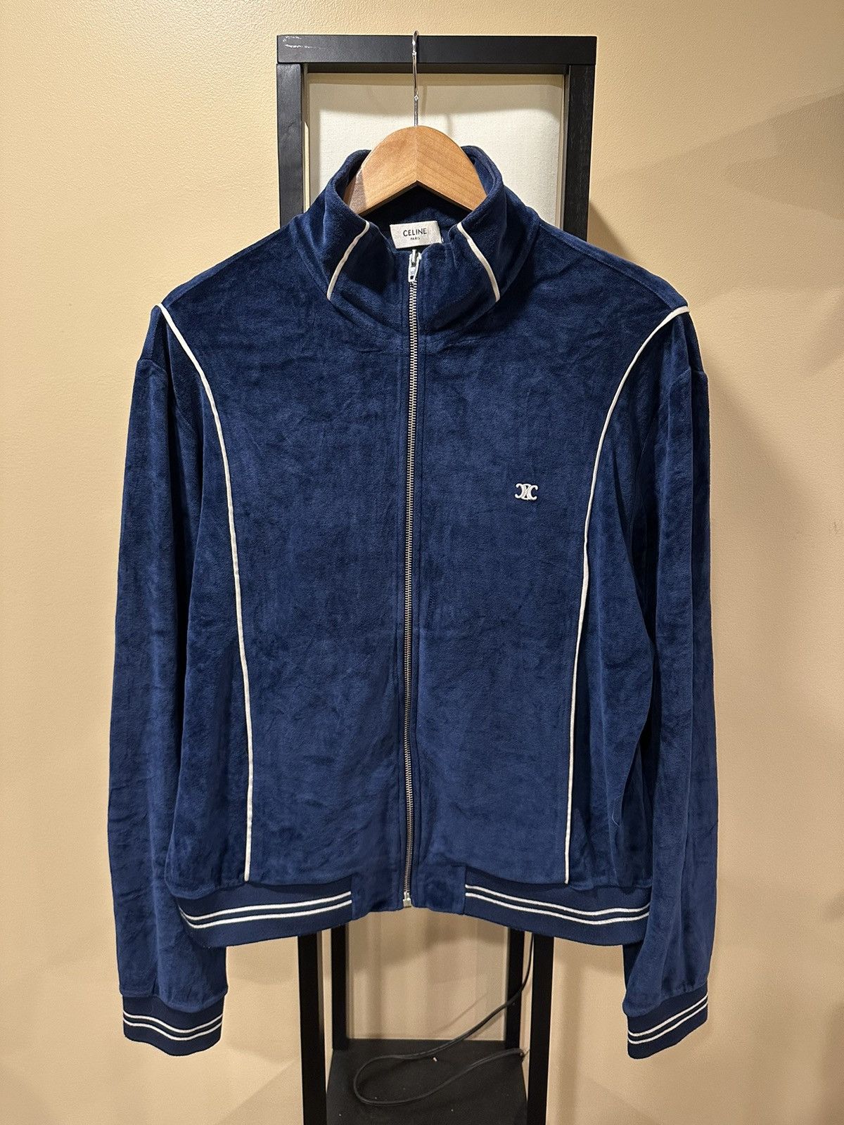 Celine Celine x Hedi SS20 Runway Triomphe Blue Velour Track Jacket ...