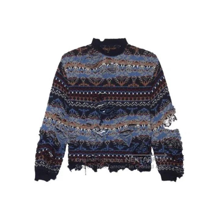 Balenciaga Distressed Blue Long Sleeve Sweater.