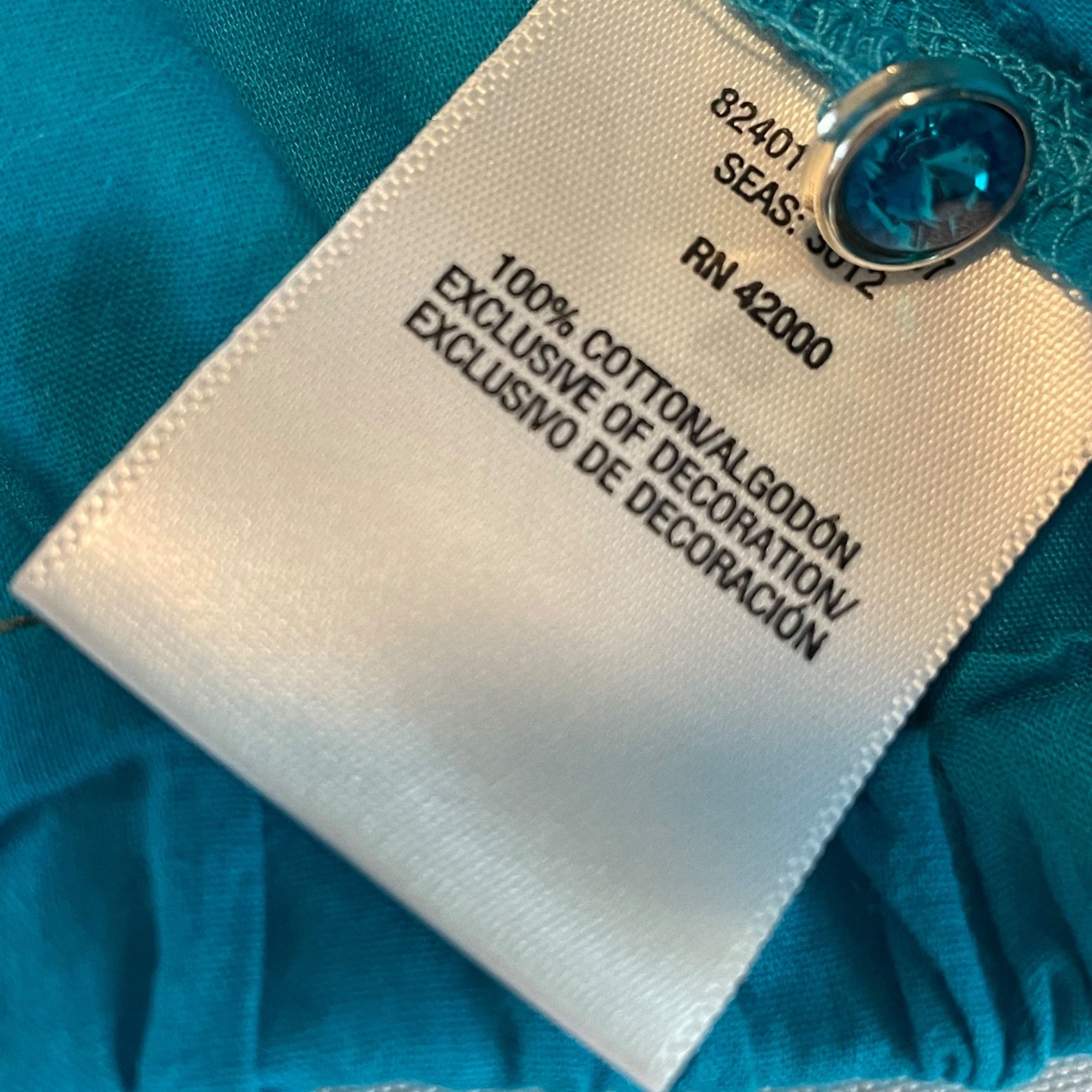 Other Jaclyn Smith Womens Large Teal Embellished Cotton Blouse Size L / US 10 / IT 46 - 6 Thumbnail