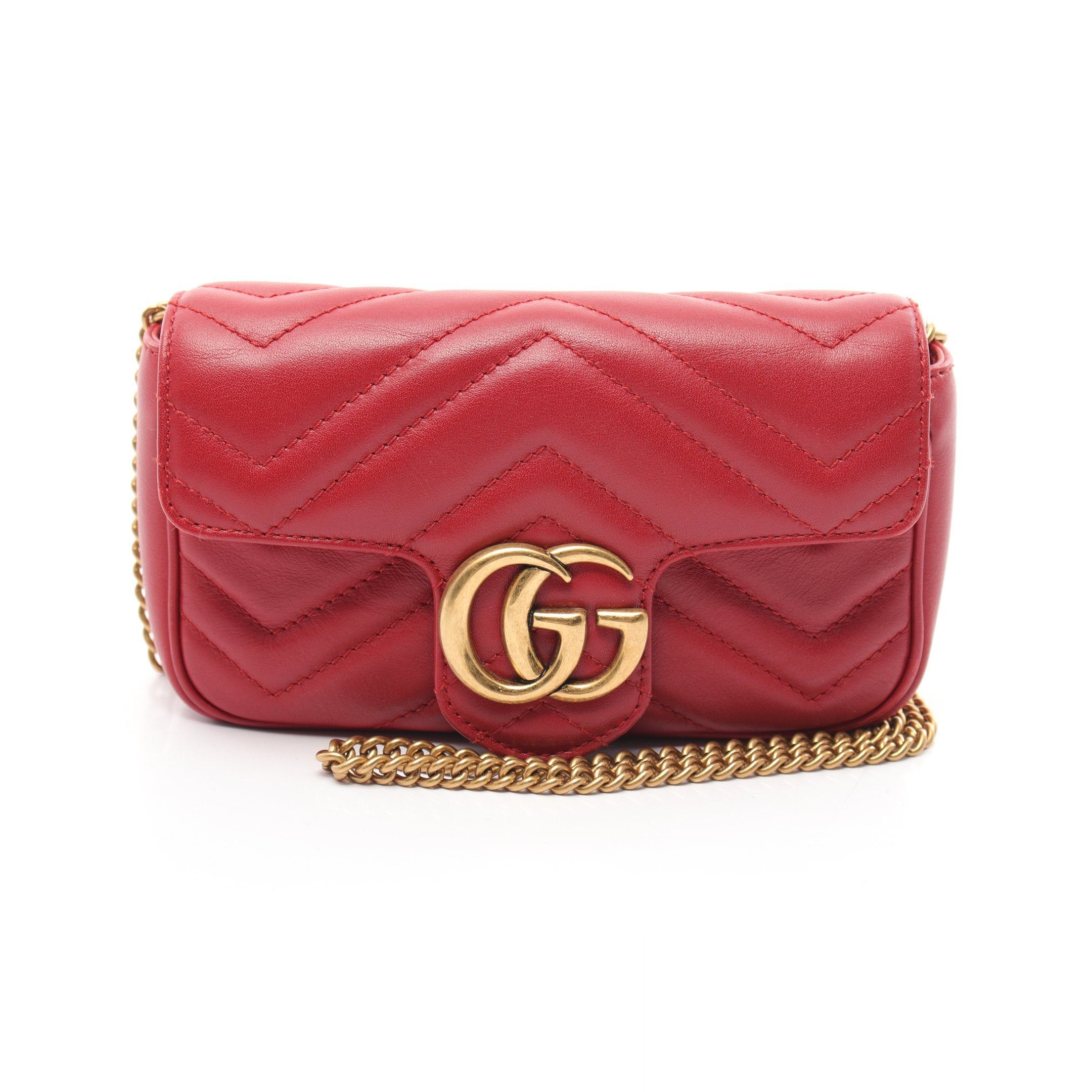 Gucci Gucci Gg Marmont Super Mini Bag Chain Shoulder Leather Red Size ONE SIZE - 1 Thumbnail