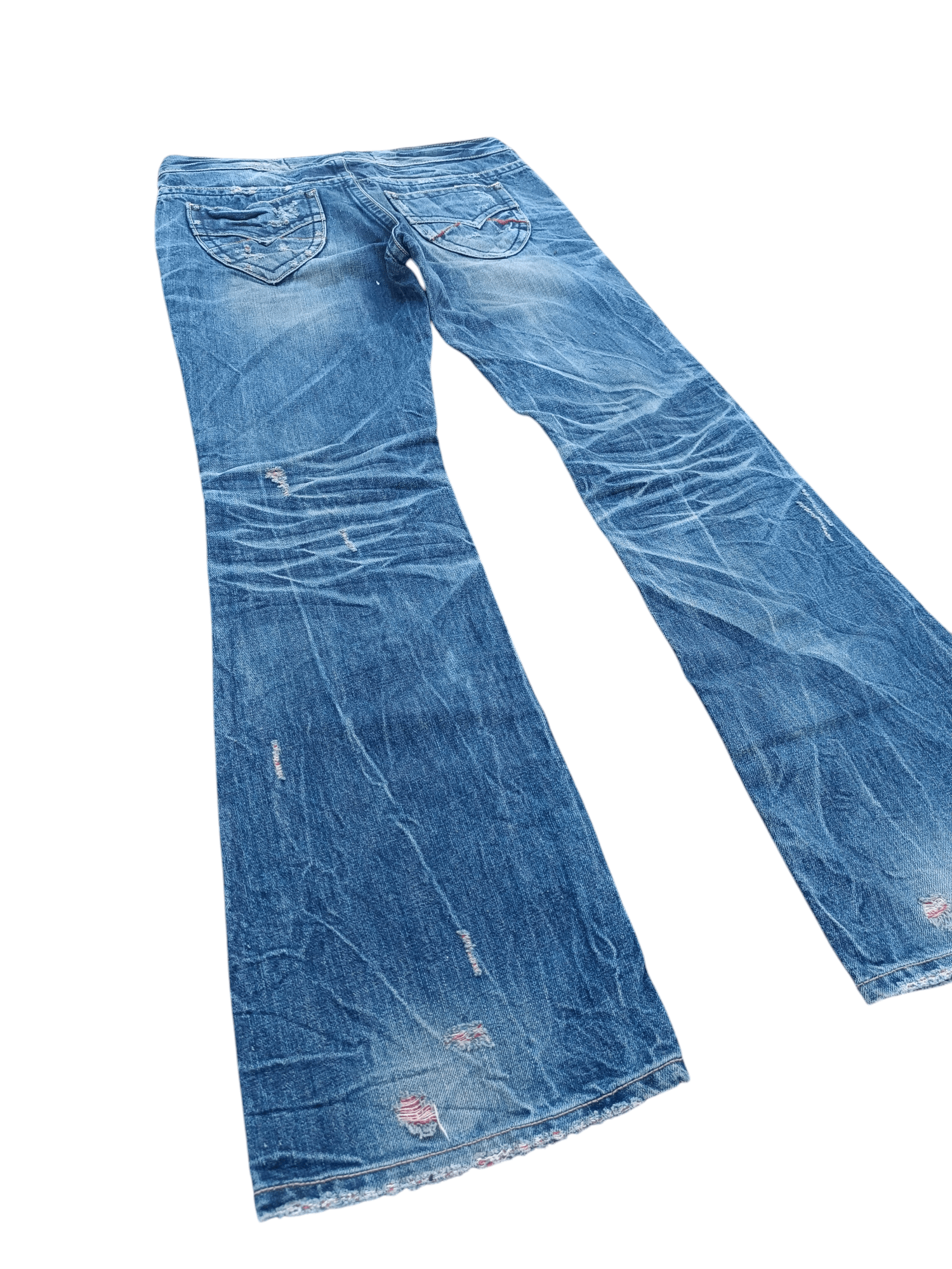 Japanese Brand FLARED Red Pepper Whiskers Low Rise Boot Cut Size US 35 - 24 Thumbnail