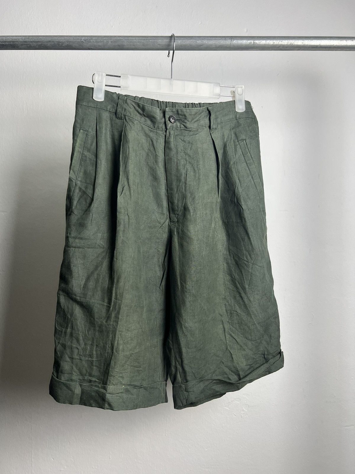 Vintage Issey Miyake Linen Shorts Olive Green