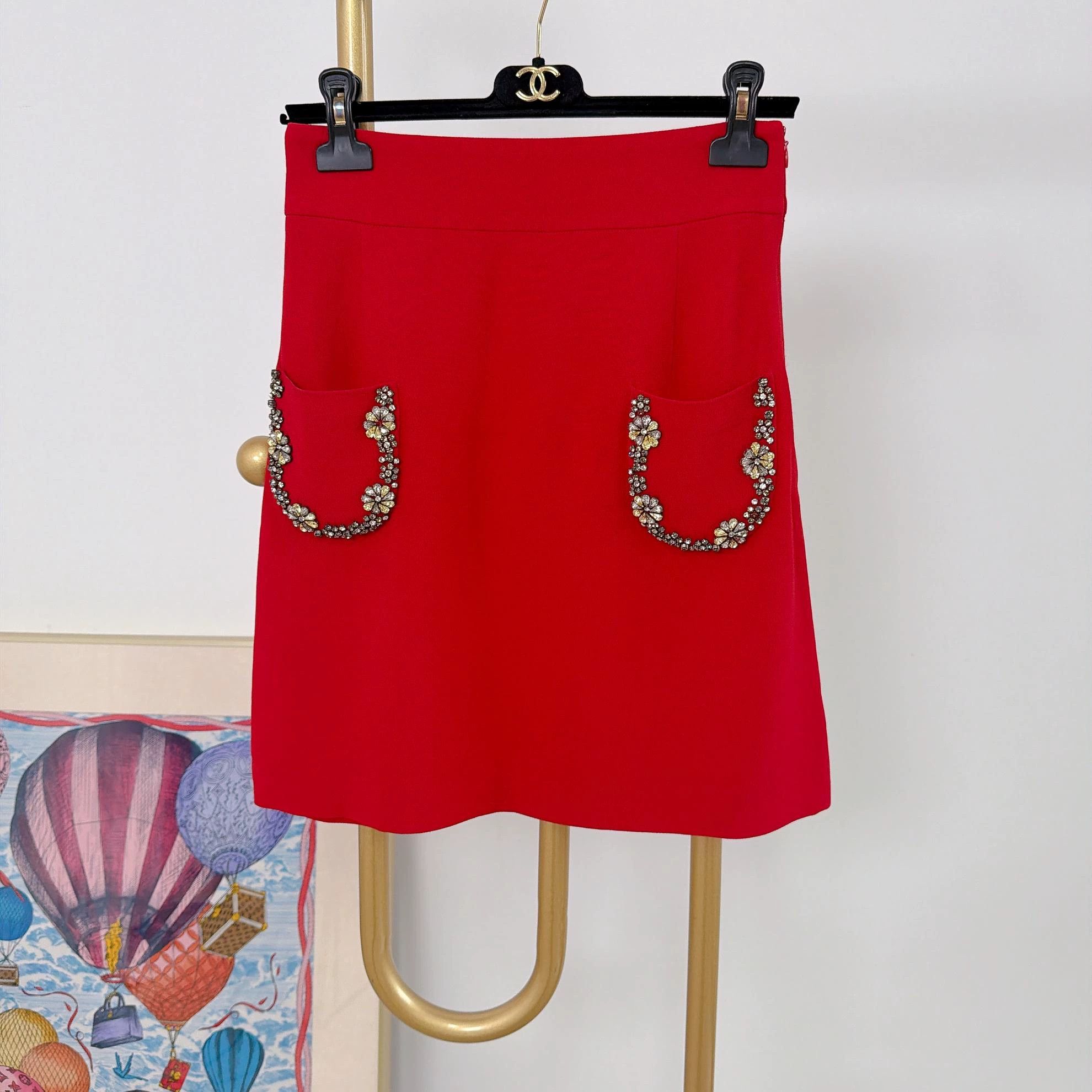 Miu Miu MIU MIU Women's Red Crystal Skirt 42 Size 28" / US 6 / IT 42 - 1 Thumbnail