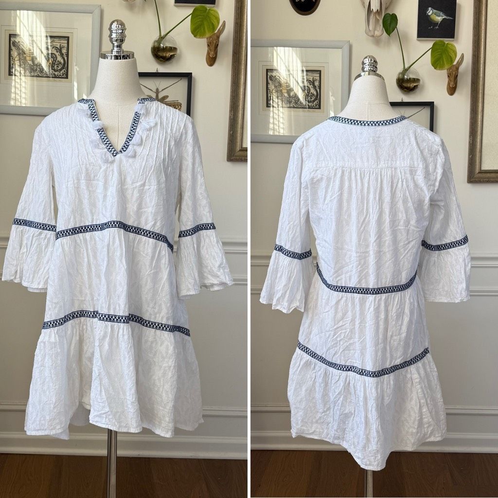 Tommy Bahama Tommy Bahama Cotton Clip Embroidered Coverup Dress White Blue XS Size XS / US 0-2 / IT 36-38 - 2 Thumbnail