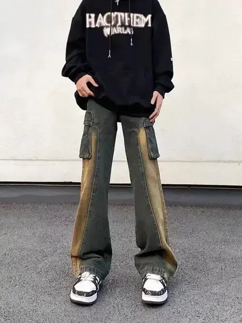 Jean Vintage washed pocket cargo patchwork bootcut jeans Size US 32 / EU 48 - 2 Thumbnail