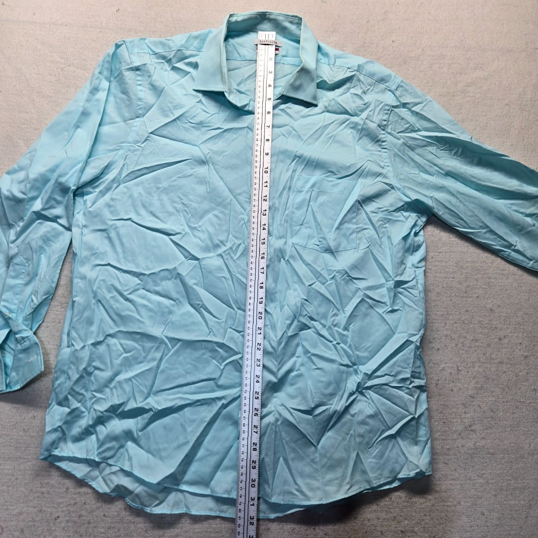 Van Heusen Van Heusen Shirt Dress Shirt Regular Blue 17 34/35 Mens 17-34/35 Stretch Solid Adult Long Sleeve Size 46R - 6 Thumbnail