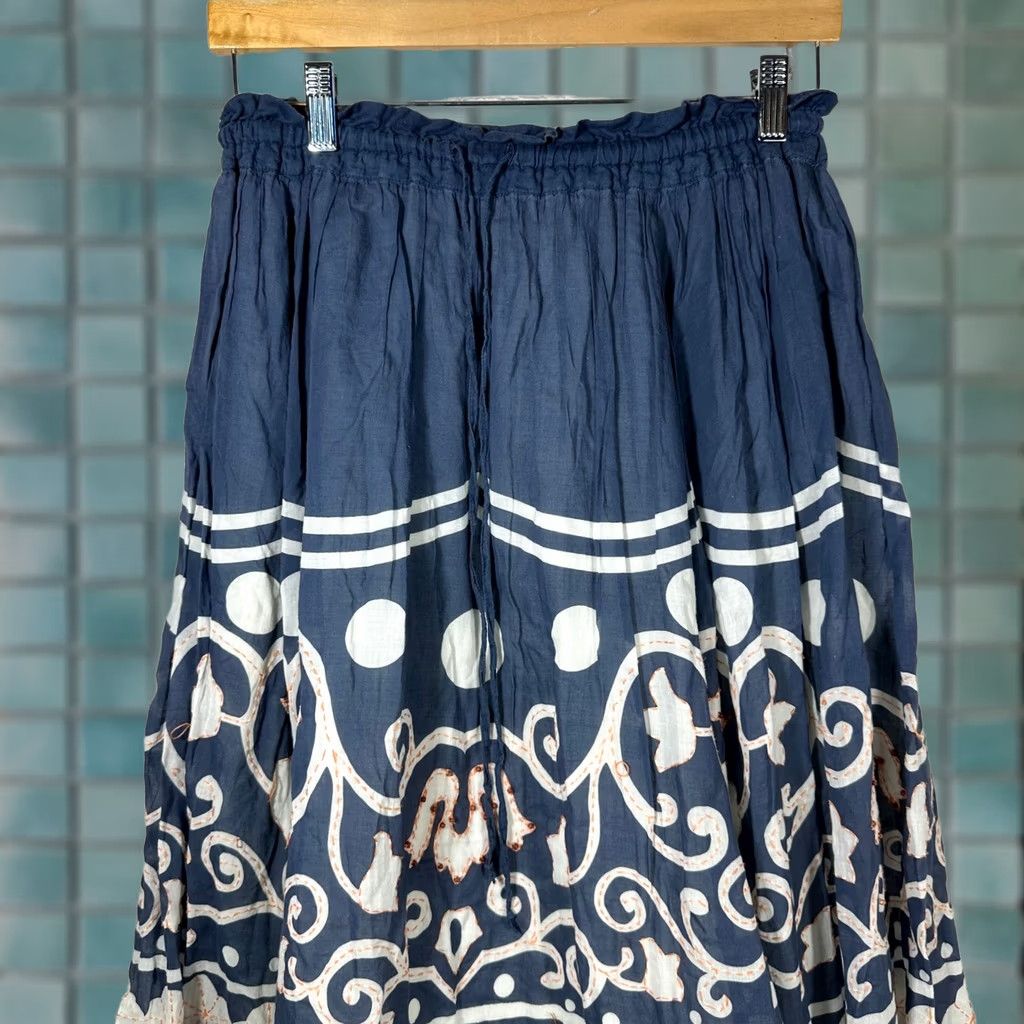 Polo Ralph Lauren Polo Ralph Lauren Skirt Voile Blue White Embroidered Beaded Midi Skirt Elastic Size 28" / US 6 / IT 42 - 1 Thumbnail
