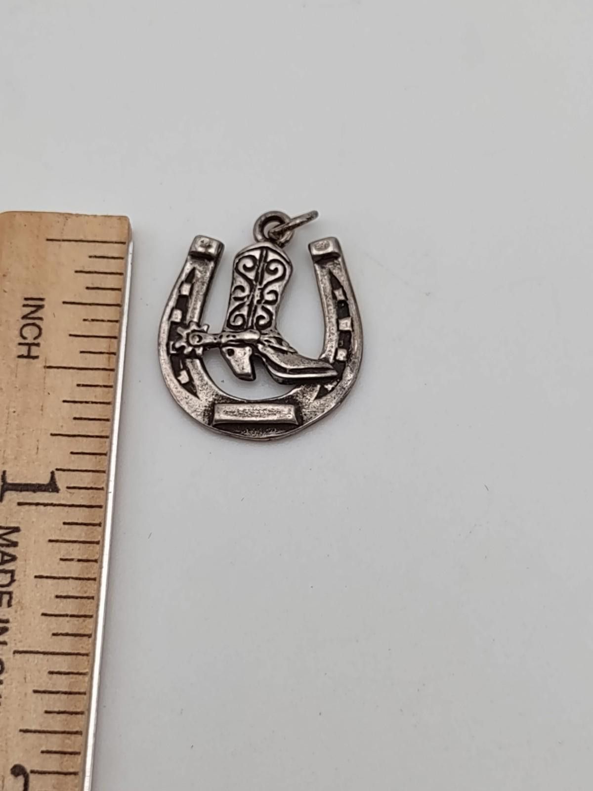 The Unbranded Brand Sterling Silver Western Horseshoe Cowboy Boot Charm 925 Size ONE SIZE - 4 Thumbnail