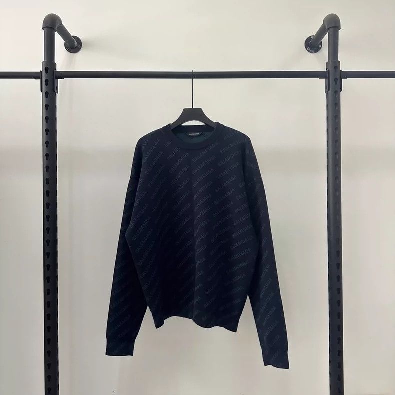 Balenciaga Logo Print Sweater in Navy Blue