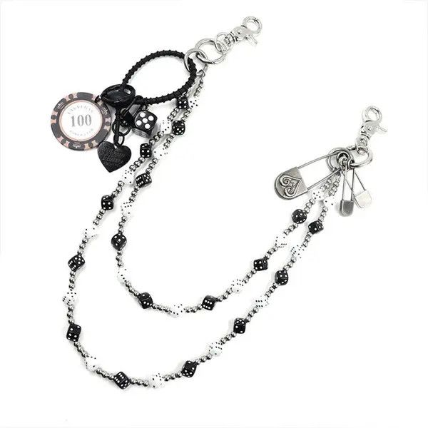 Jewelry Dice Black and White Beaded Wallet Chain, Pants Chain Size ONE SIZE - 3 Thumbnail