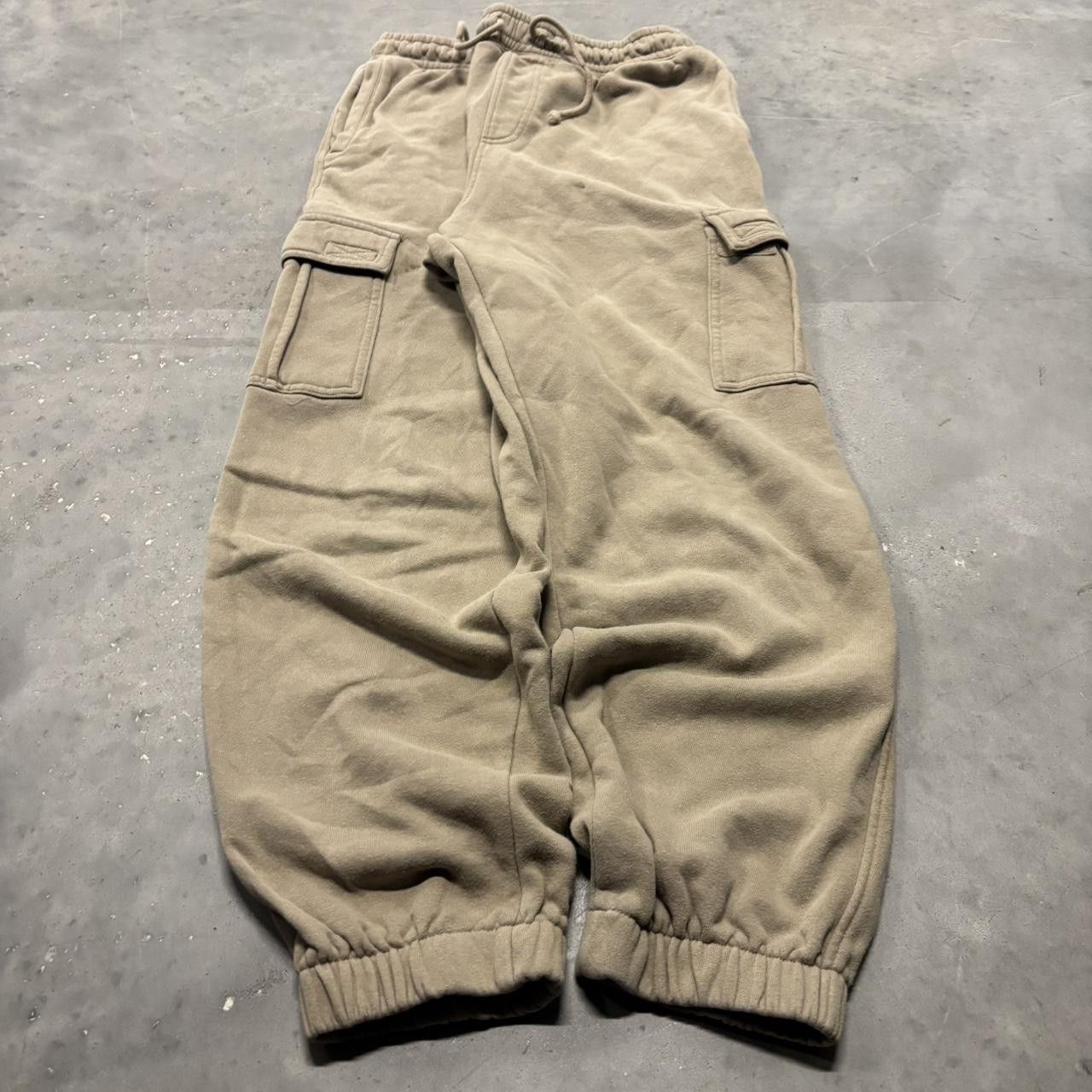 Japanese Brand × Vintage Crazy Vintage Y2K/2000s Baggy Cream Skater Essential Cargo Sweatpants! Size US 32 / EU 48 - 3 Thumbnail