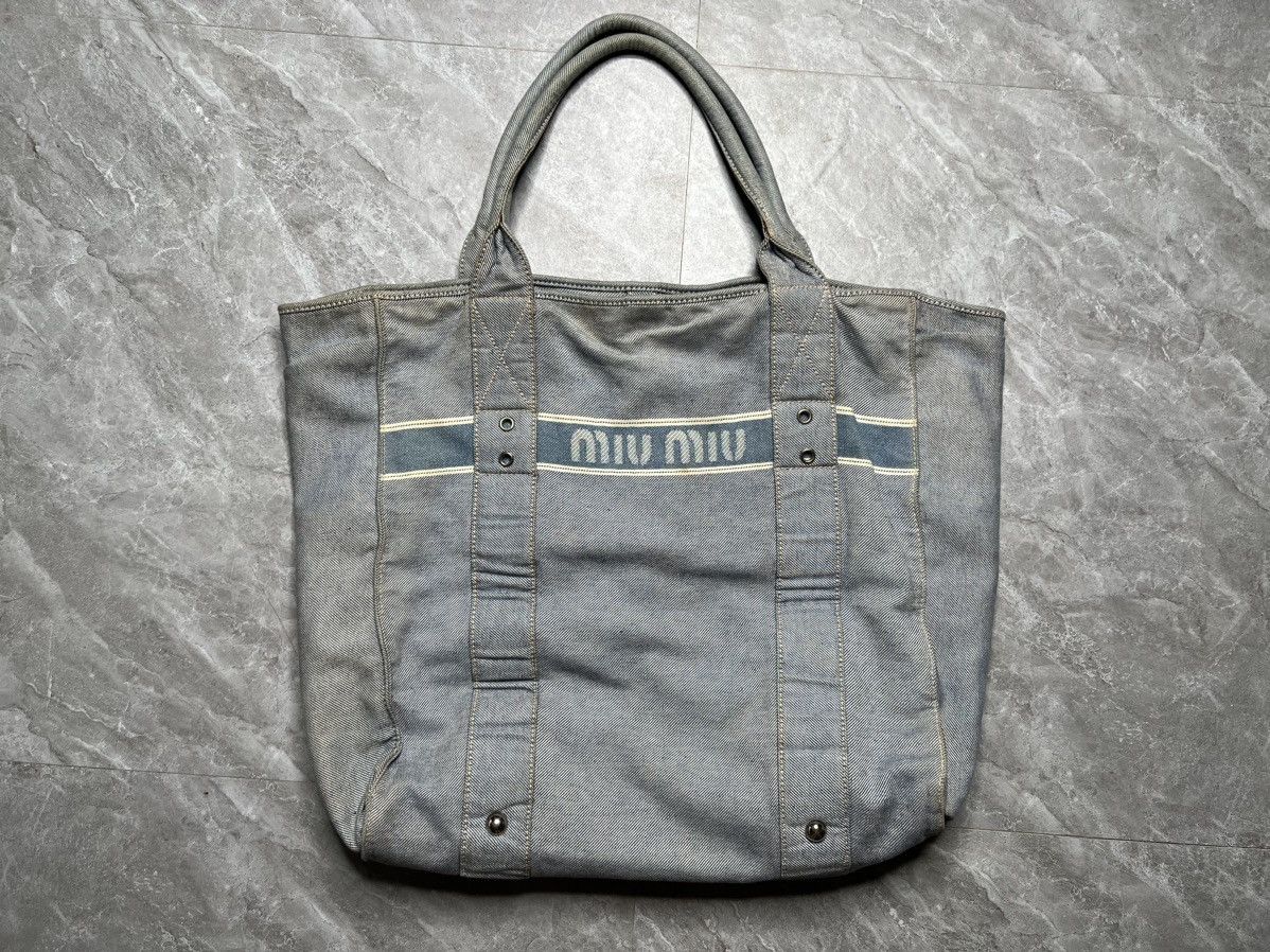 Miu Miu Miu-Miu Denim Logo Tote Bag Unisex Large in Blue, Men's