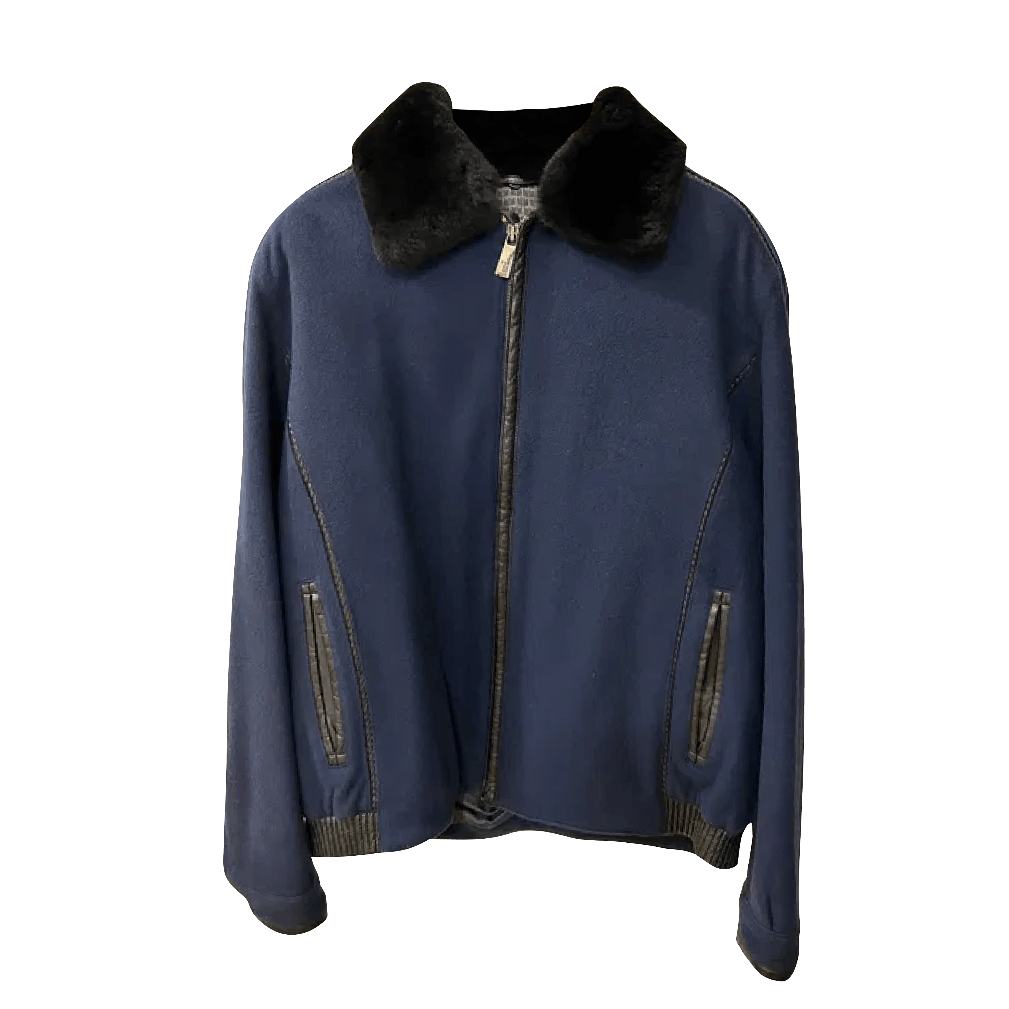 image of Torras Cashmere And Leather Jacket With Mink Collar in Blue, Men's (Size Medium)