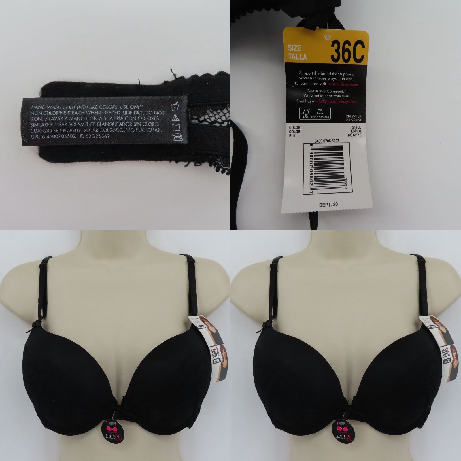 Vintage Smart & Sexy Bra 36C Black Padded Underwire Lace Bow SA276 Women NEW Size ONE SIZE - 9 Thumbnail