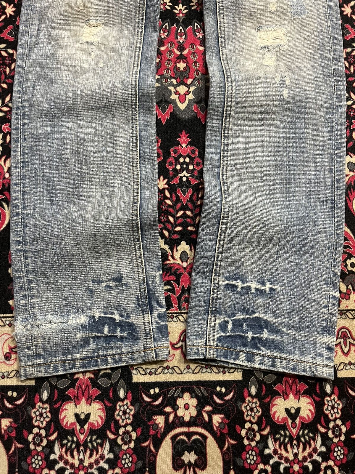 Le Grande Bleu (L.G.B.) ⚡️Distressed⚡️Vintage Garage Blue Fringe Whisker Blue Jeans Size US 33 - 8 Thumbnail