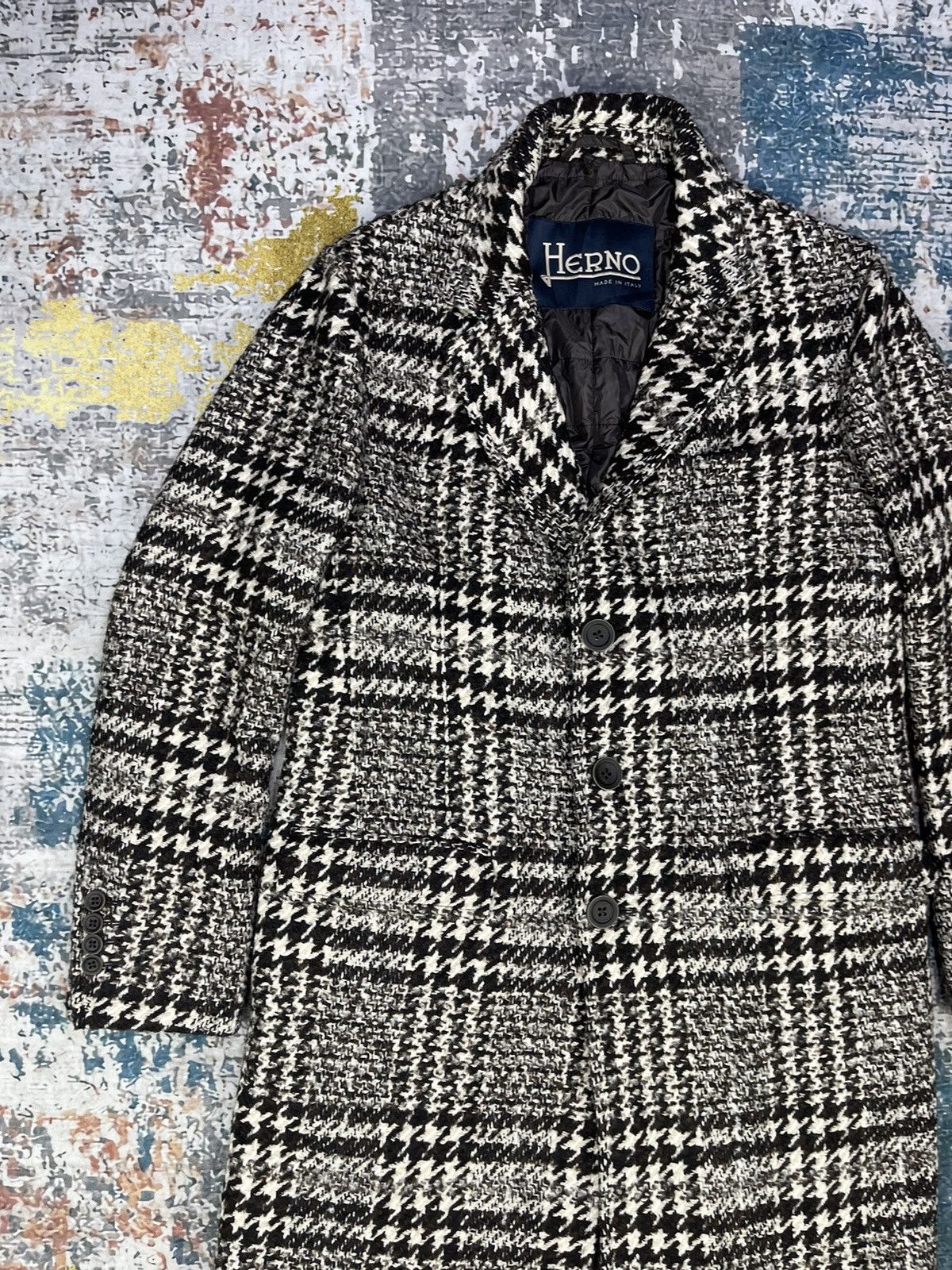 HERNO Tech Soft Padding Checked Plaid Tweed Wool Coats