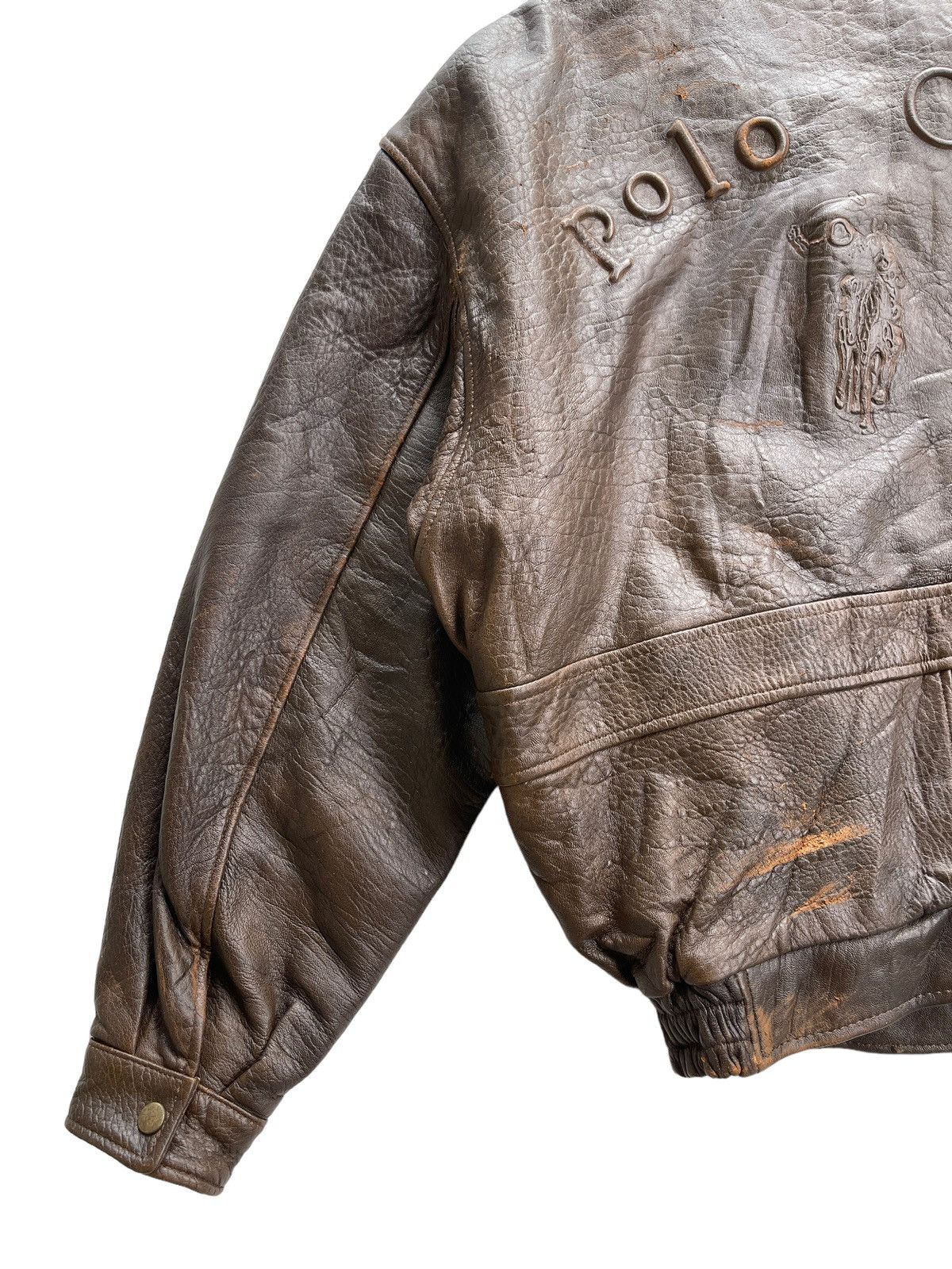 Vintage Vintage Polo Club Leather Bomber Jacket Size US L / EU 52-54 / 3 - 11 Thumbnail
