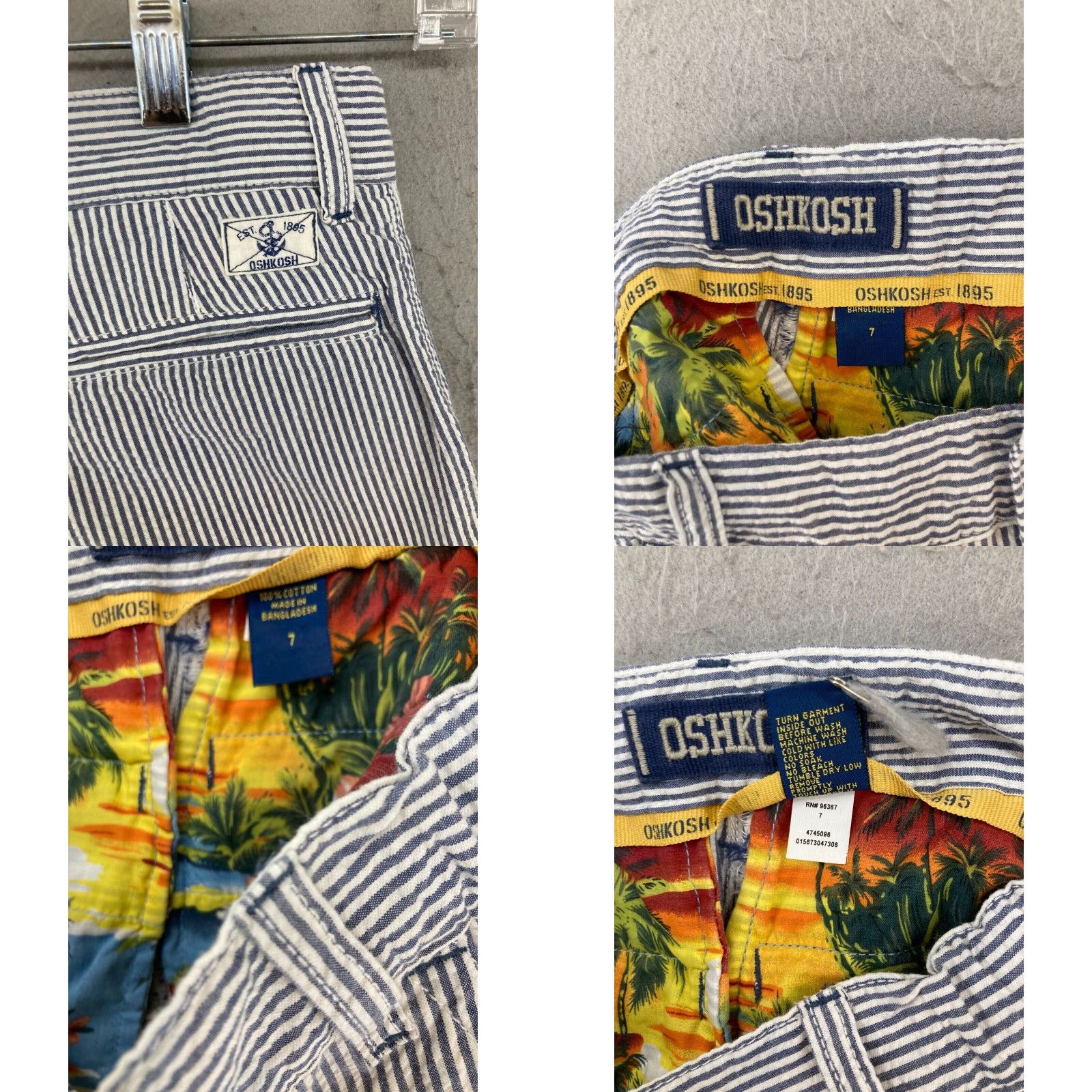 Vintage OshKosh B'gosh Women's Pants 7 Blue Striped Seersucker Convertible Ankle Wide-Leg Casual Size 28" / US 6 / IT 42 - 8 Thumbnail