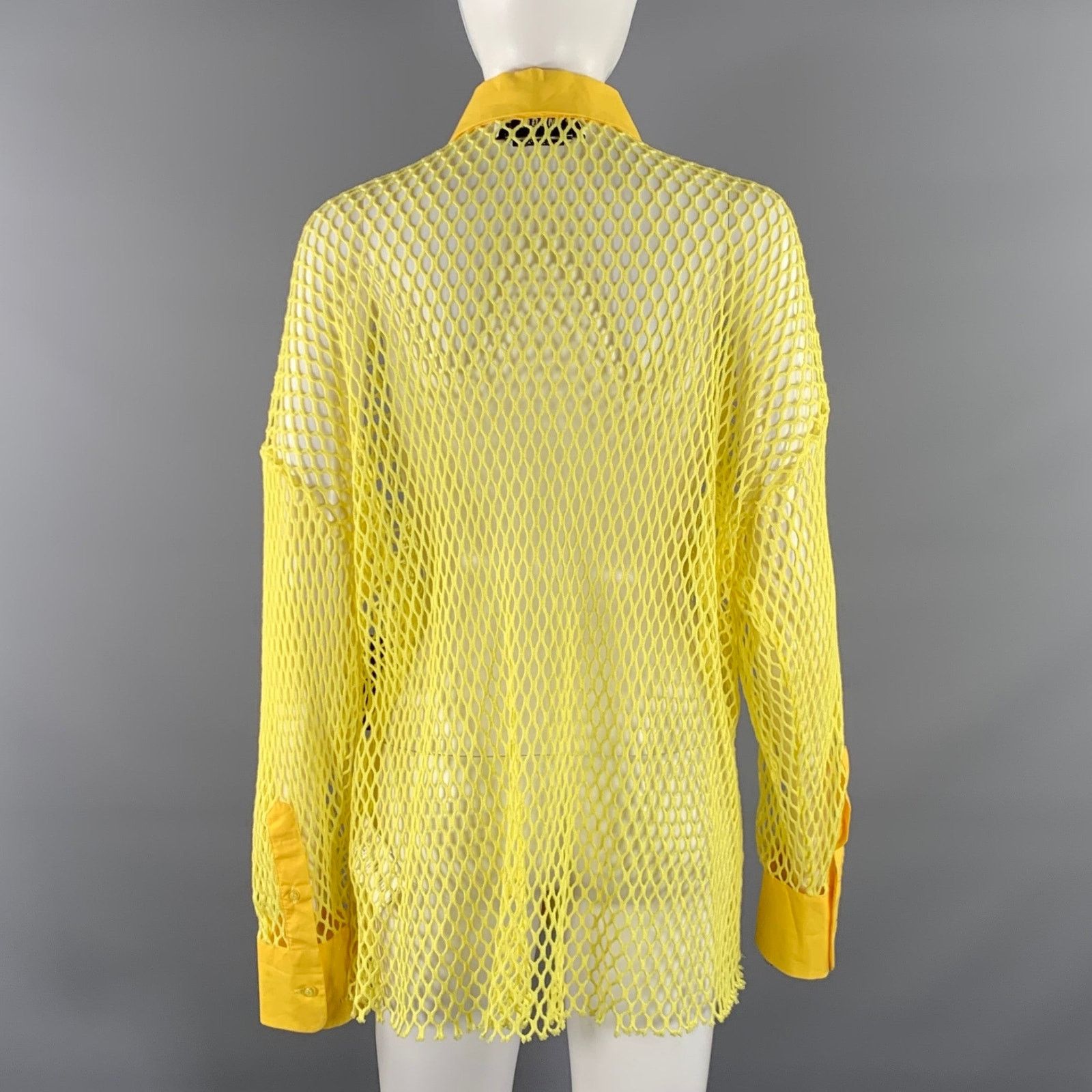 MSGM MSGM Size M Yellow Cotton Mesh Button Up Shirt Size M / US 6-8 / IT 42-44 - 4 Thumbnail