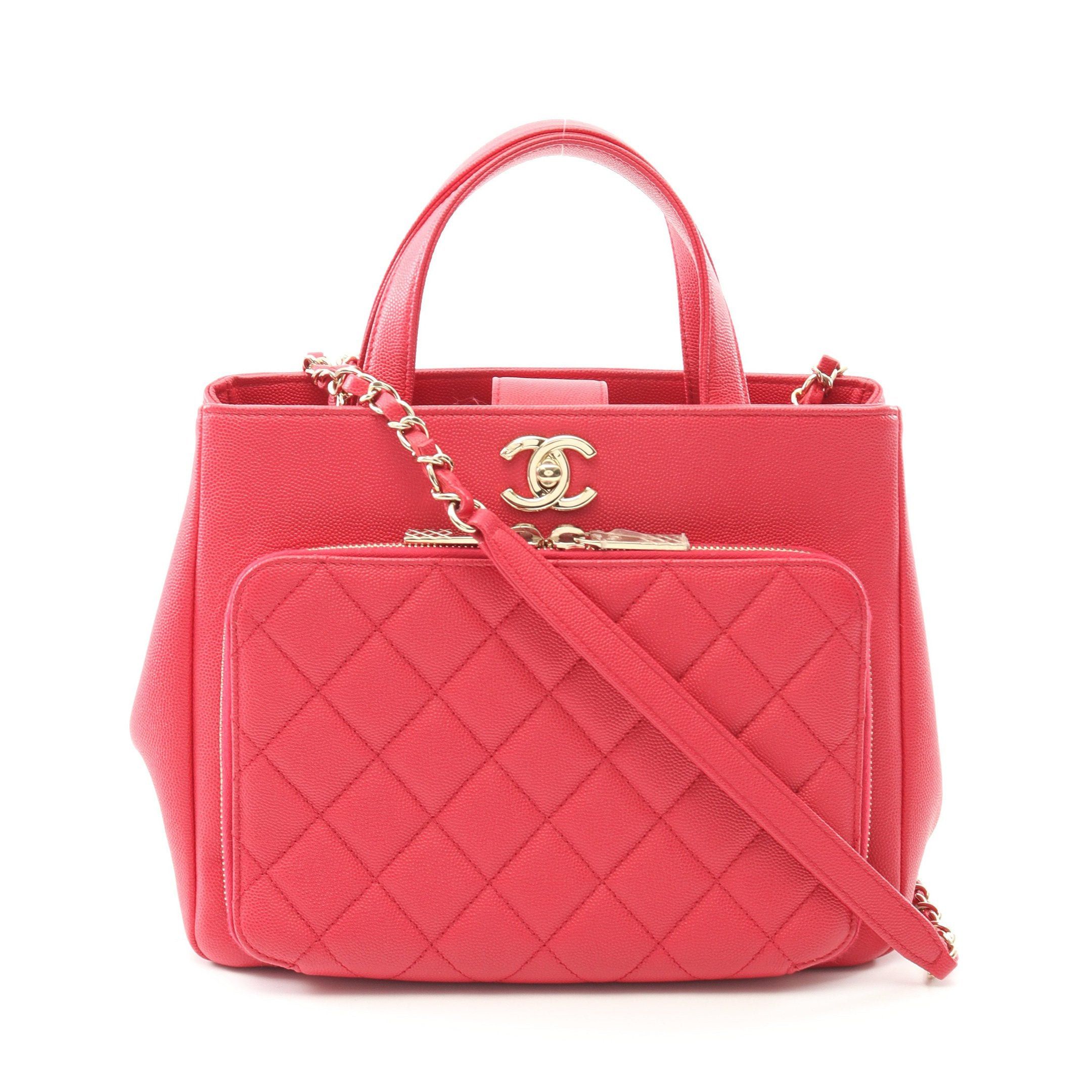 Chanel Business Affinity Matelasse Chain Shoulder Bag Caviar Skin Pink Red Gold Hardware, Women's
