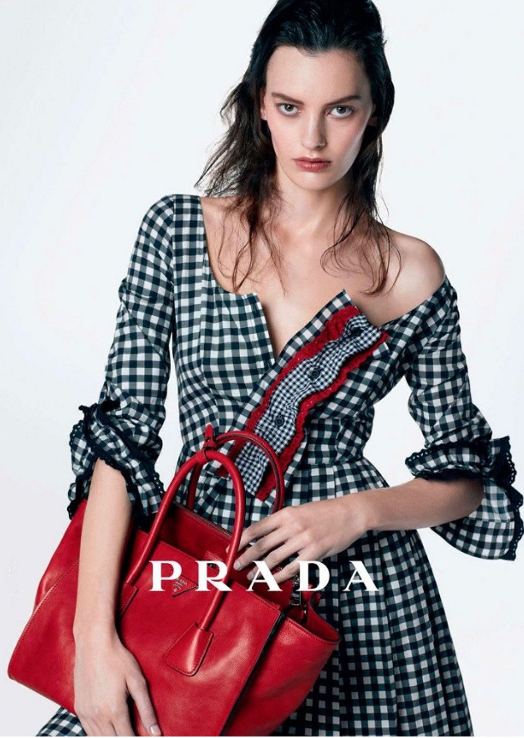 Prada Prada Pre-Fall 2013 Gingham Off-Shoulder Dress Campaign Size S / US 4 / IT 40 - 1 Thumbnail