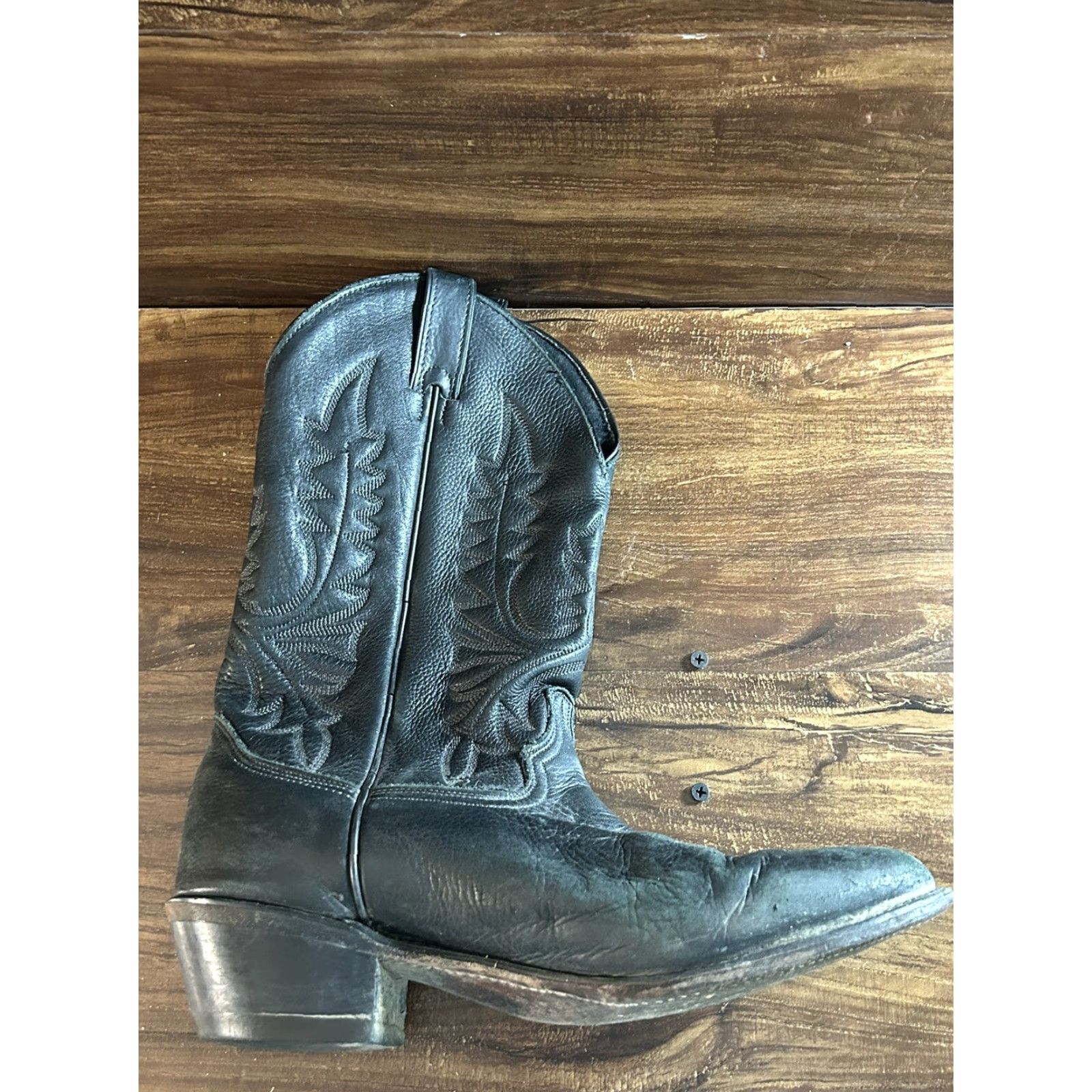 Vintage Abilene Boots Western Cowboy Men's Black Leather sz 10 EE Leather Outsole Size 10 EE Mens Cowboy Western Boots Abilene Black Leather Shoes Size US 10 / EU 43 - 6 Thumbnail