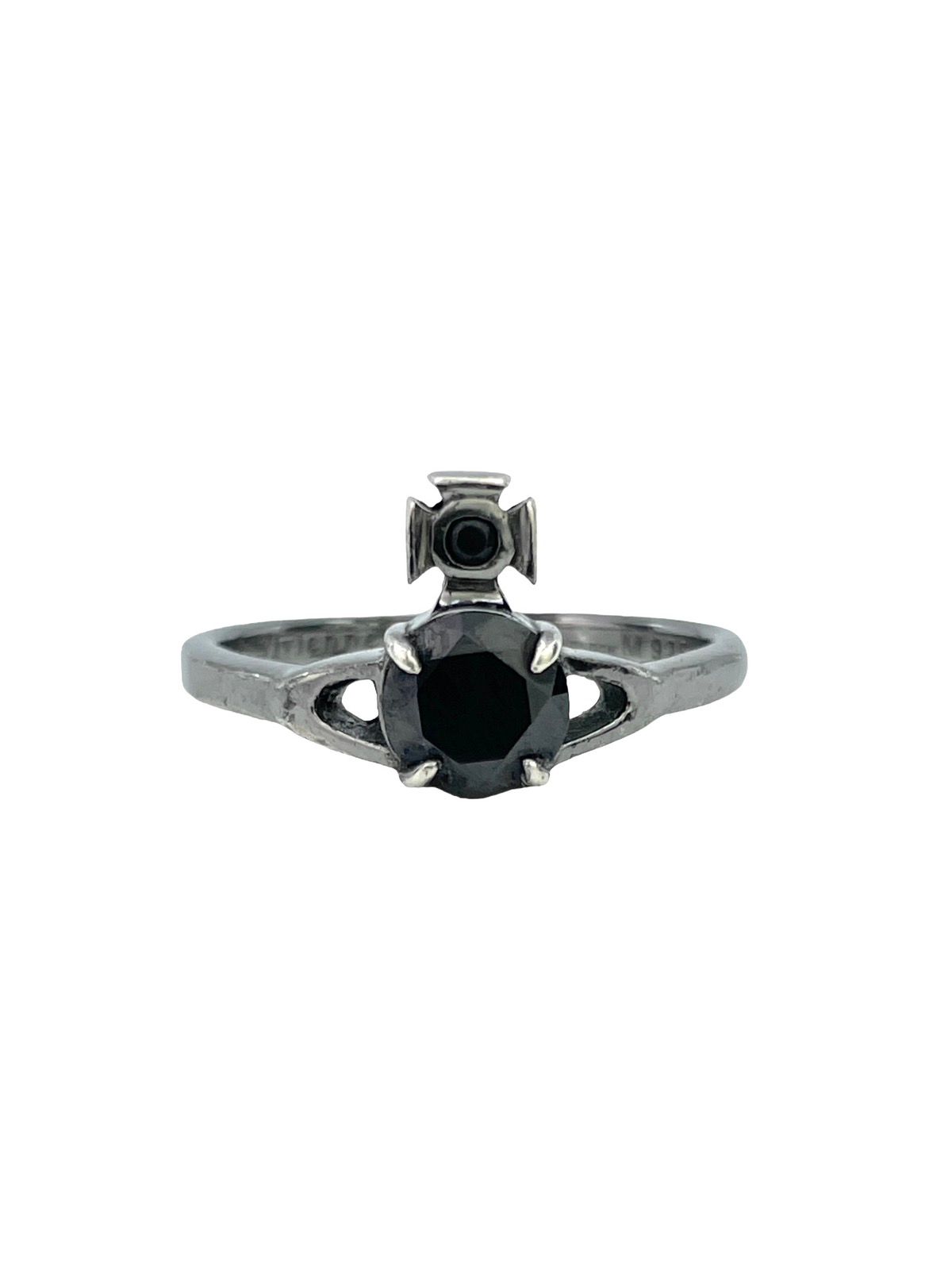 Pre-owned Vivienne Westwood Gunmetal Crystal Orb Ring In Black