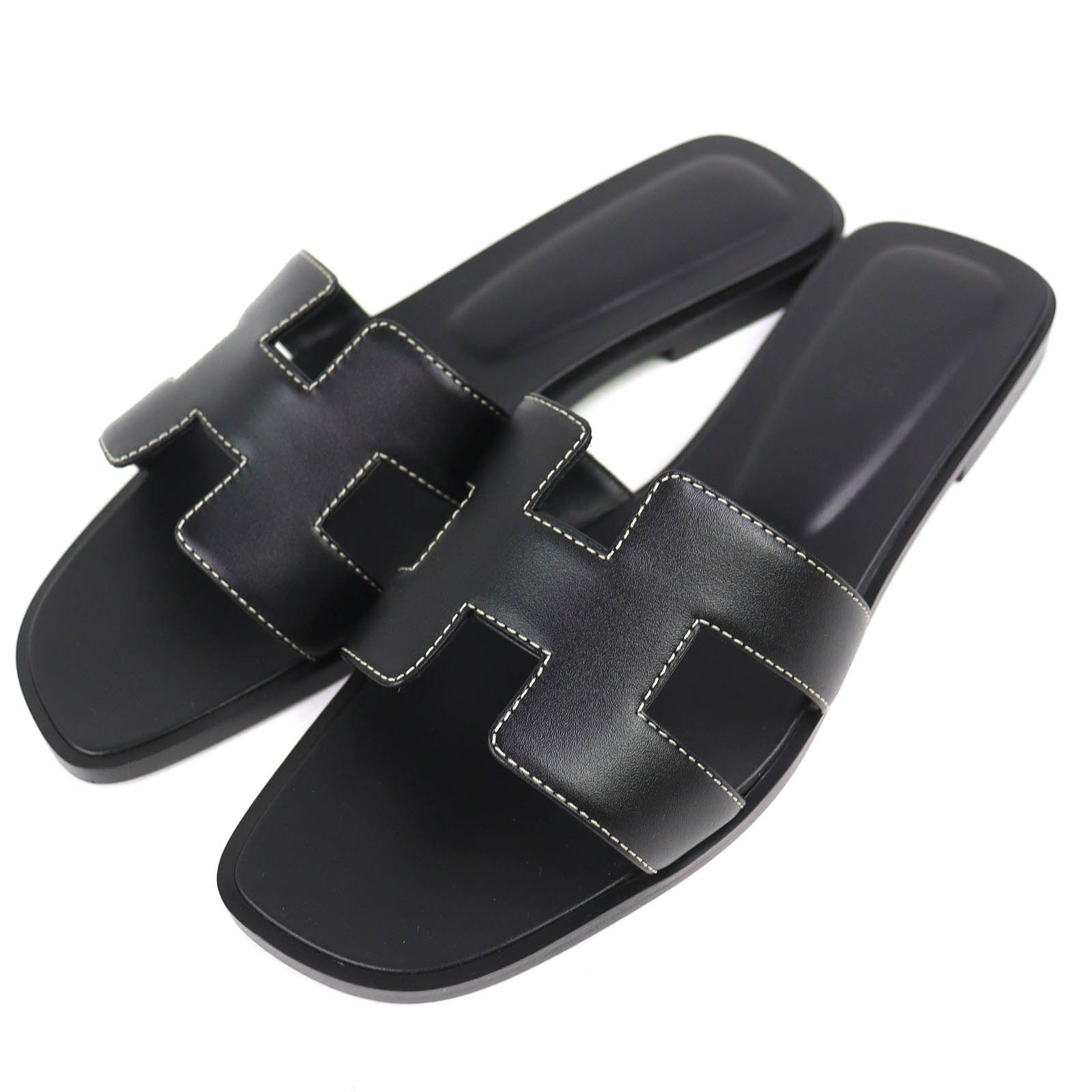 Hermes Hermes Hermes Oran Boxcalf Flat Sandals 38.5 Leather Shoes DUTY FREE for USA Size ONE SIZE - 1 Thumbnail