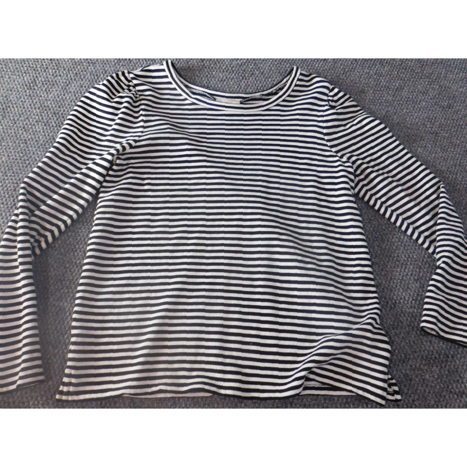 Loft LOFT Sweater Womens Medium White Knit Pullover Striped Rib Knit Crew Neck Slim Stretch Casual Vintage: No Size M / US 6-8 / IT 42-44 - 2 Thumbnail