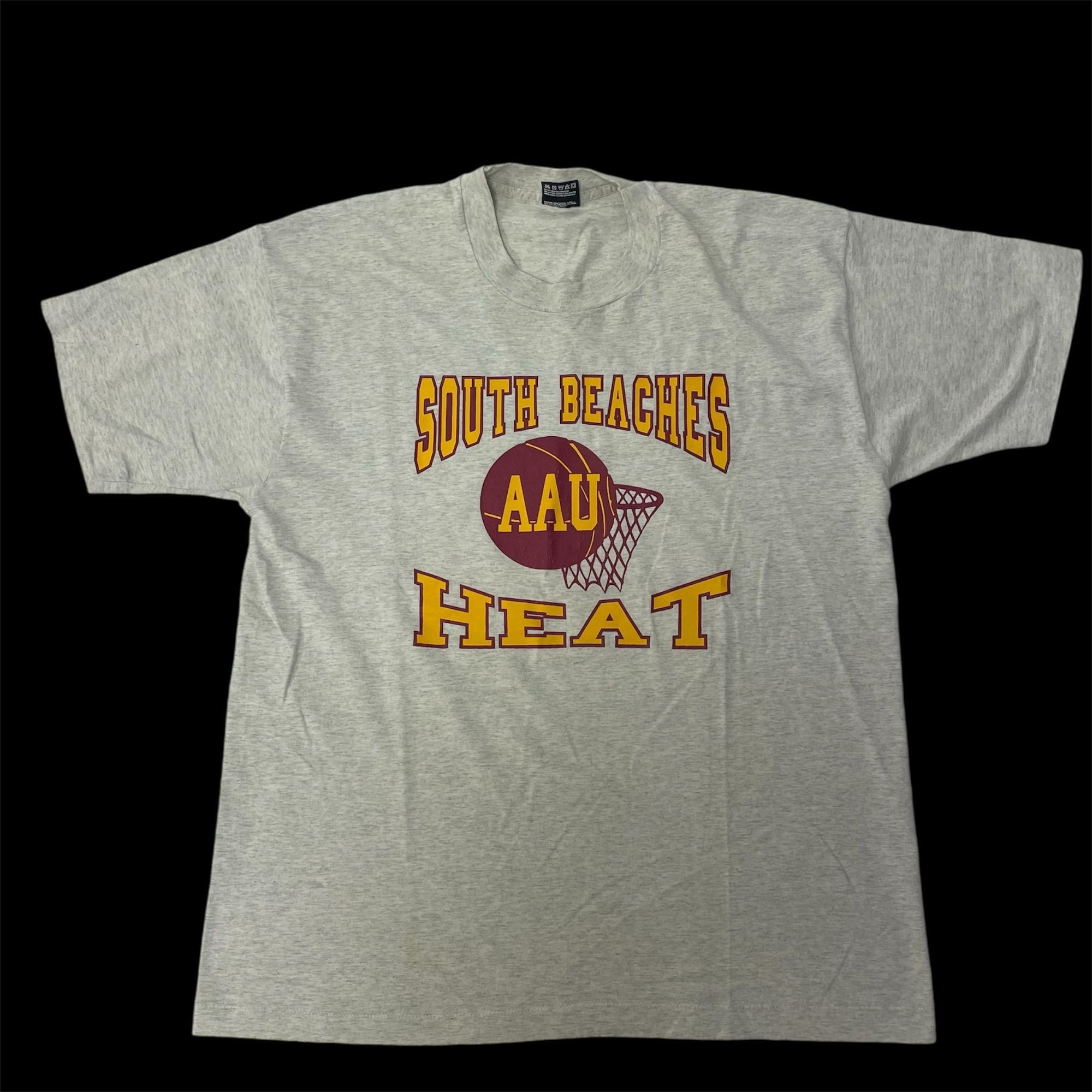 Fruit Of The Loom Vtg BEST Heather SOUTH BEACHES AAU HEAT Watt Gold 50/50 Tee Size US XL / EU 56 / 4 - 1 Thumbnail