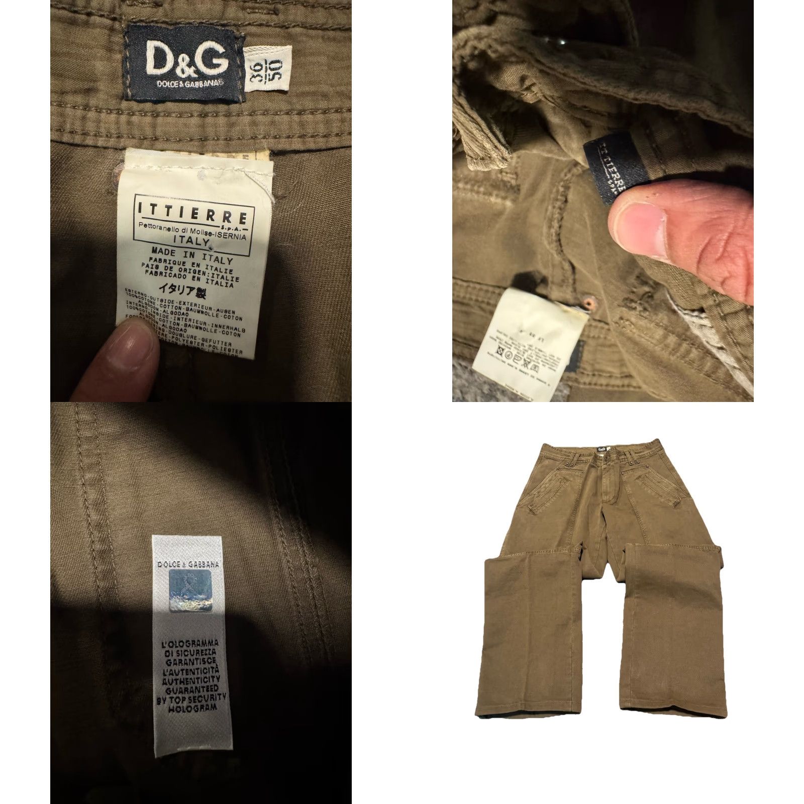 Dolce & Gabbana VINTAGE Dolce&Gabbana Cargo Pants Military Green 36x31 Men Regular 5-Pocket Canvas Cotton Army 90s Italy Rare Size US 36 / EU 52 - 11 Thumbnail