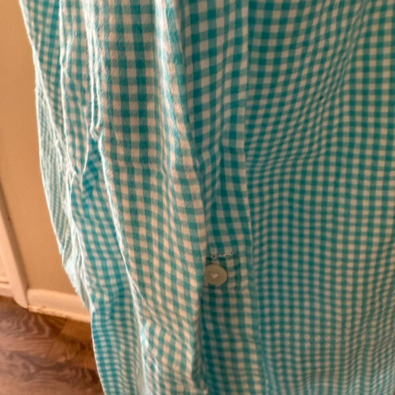 Erima Ericka teal white plaid ruffled button up long sleeve SZ LG Size L / US 10 / IT 46 - 7 Thumbnail