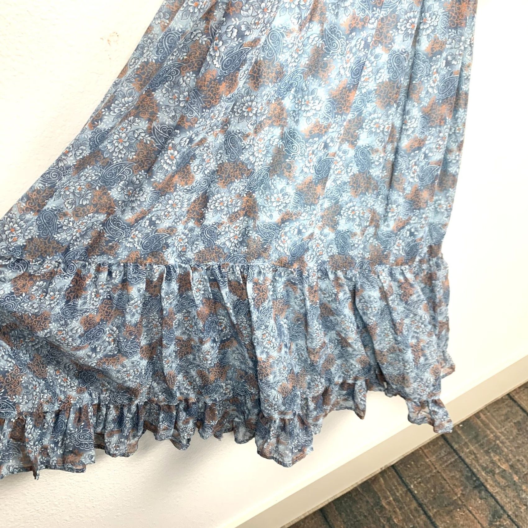 Vintage VINTAGE 70s Candi Jones California Bohemian Prairie Cottage Maxi Dress Paisley Blue 5 Womens Size S / US 4 / IT 40 - 6 Thumbnail