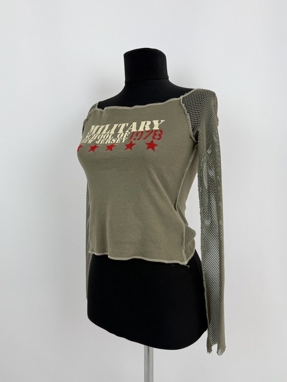 Vintage Y2K Vintage Military School NJ Mesh Sleeves Cotton Top XS Size XS / US 0-2 / IT 36-38 - 1 Thumbnail