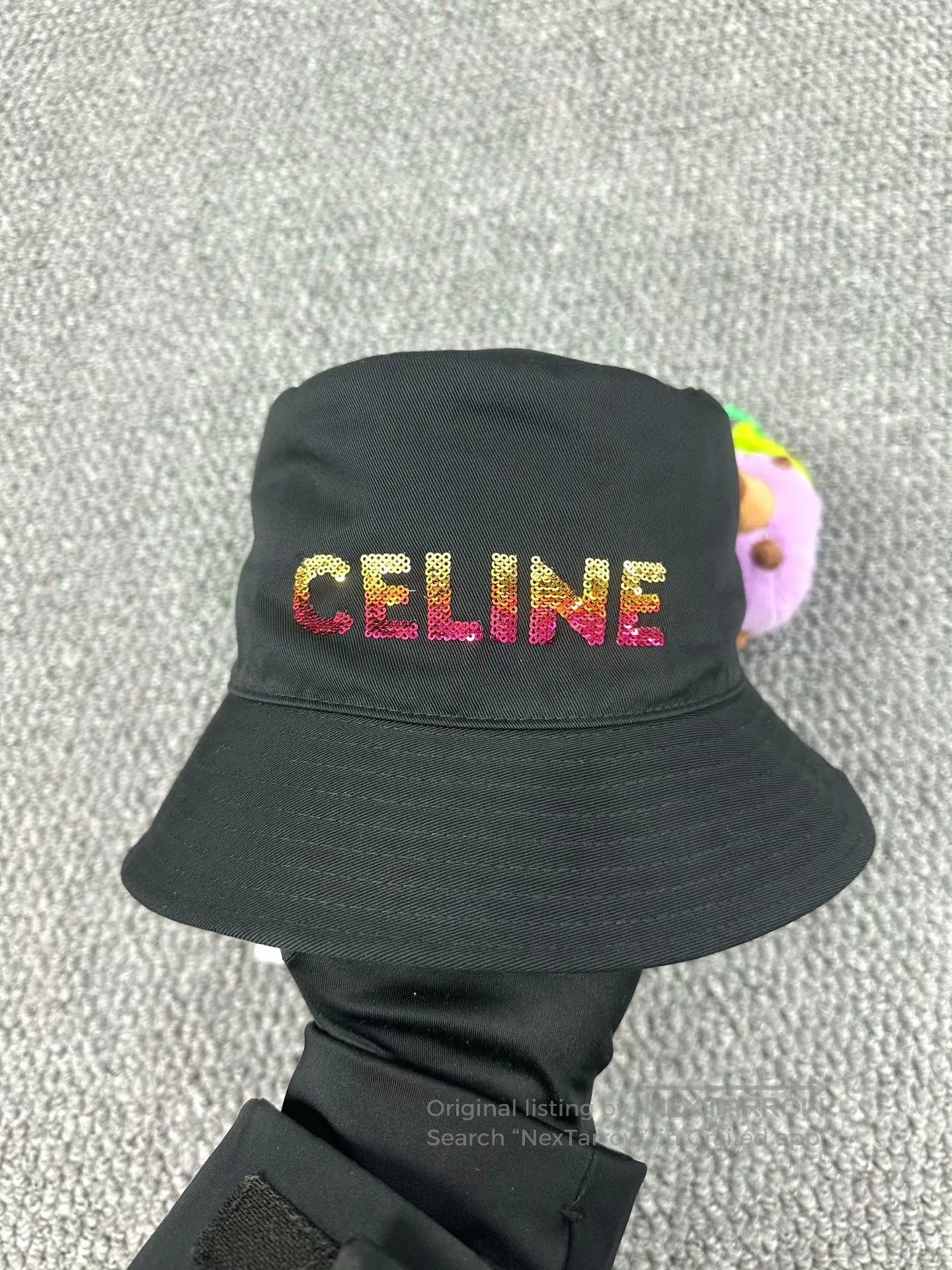 Celine CELINE size M Black Glitter Letter Embroidered Logo Fisher Size ONE SIZE - 2 Thumbnail