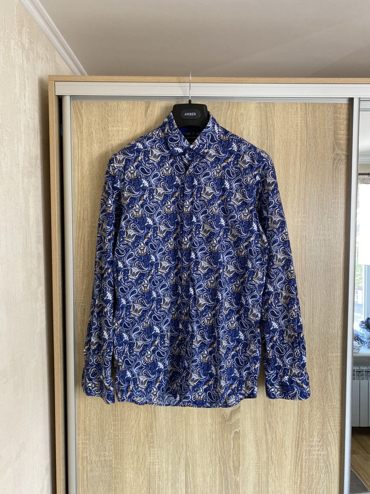 Vintage 🔥 Guide London Paisley Polo Long Sleeve Button Shirt Blue Size US XL / EU 56 / 4 - 5 Thumbnail