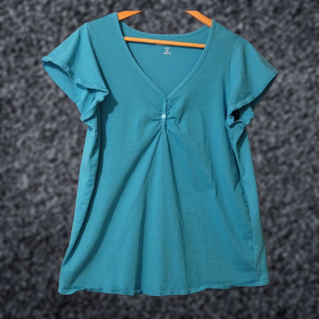 Vintage Roaman's Teal Short Sleeve V-Neck Button Accent Cotton Womens M 14/16 #A6-16 Size 32" / US 10 / IT 46 - 1 Thumbnail