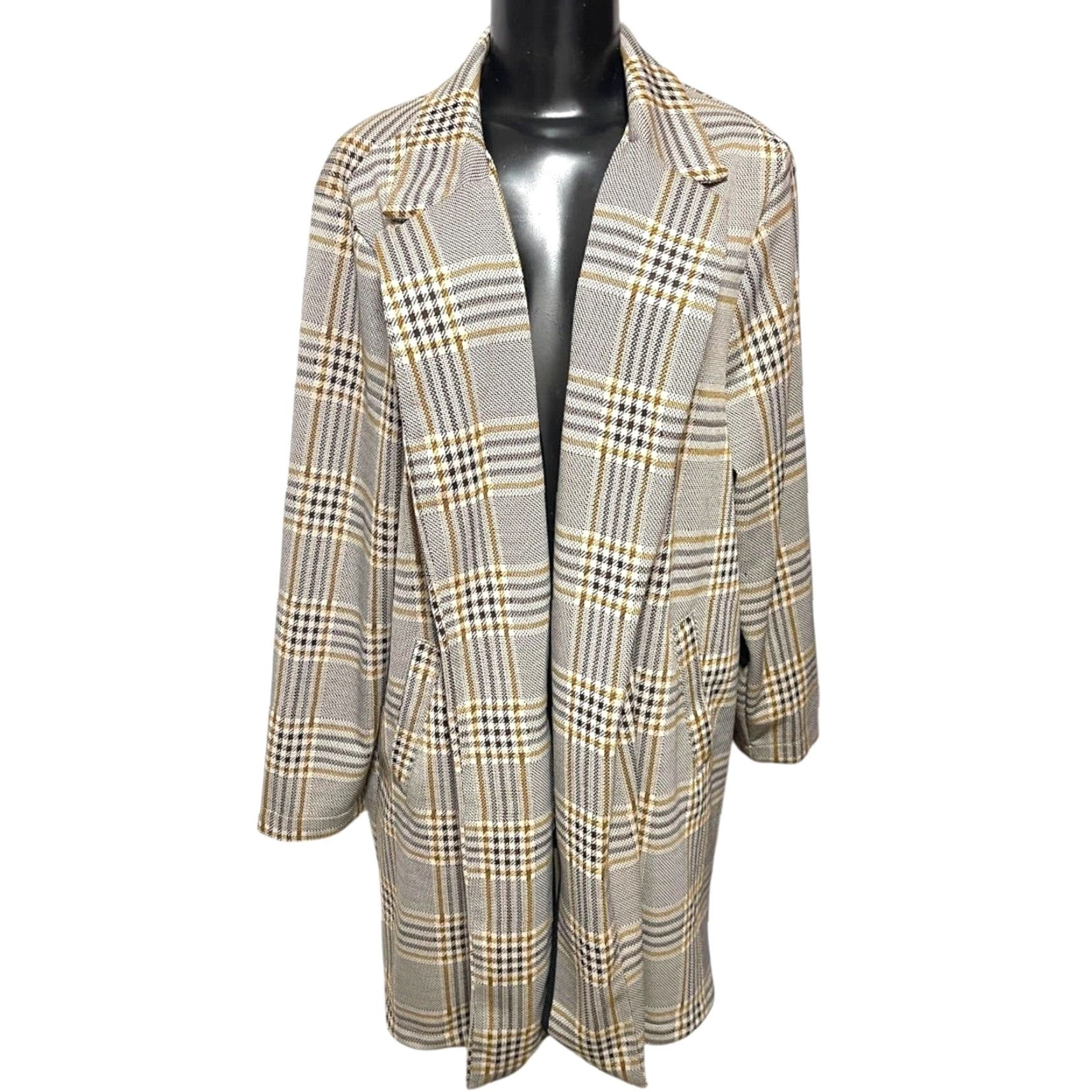 Etro VINTAGE Melloday Collared Long Plaid Open Jacket Pockets Womens Retro 1X Tan Polyester Jacket Women 1X XL? Size XL / US 12-14 / IT 48-50 - 2 Thumbnail