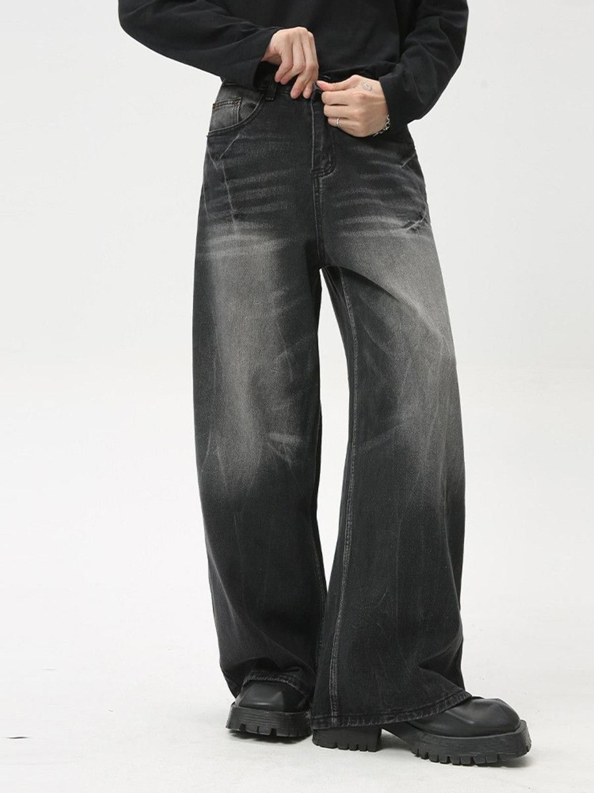 Vintage Black Washed Whiskered Baggy Straight Wide Leg Denim Jeans Size US 30 / EU 46 - 5 Thumbnail