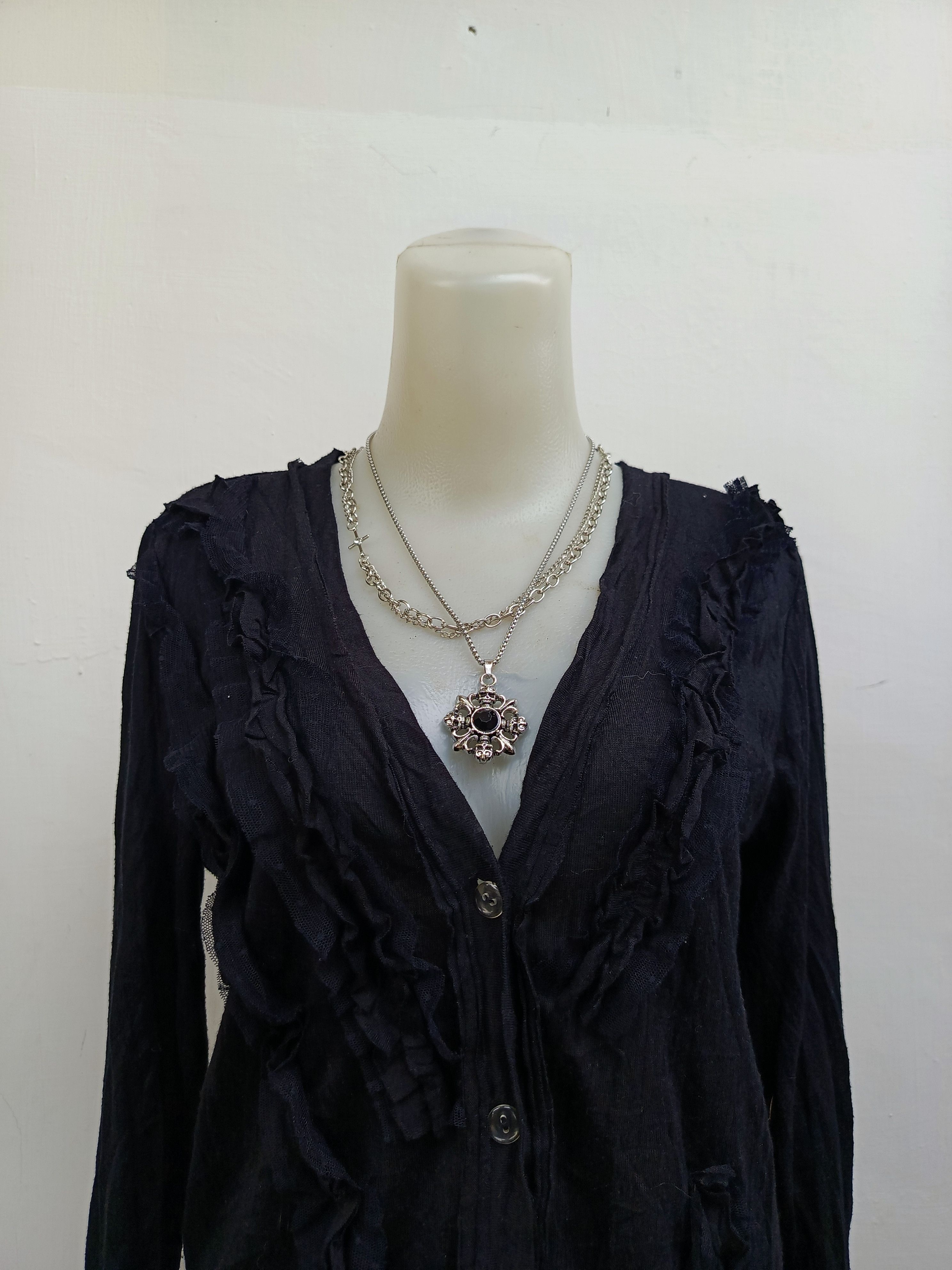 Japanese Brand Silent Worth Ruffle Cardigan Black Button Up Size M / US 6-8 / IT 42-44 - 2 Thumbnail