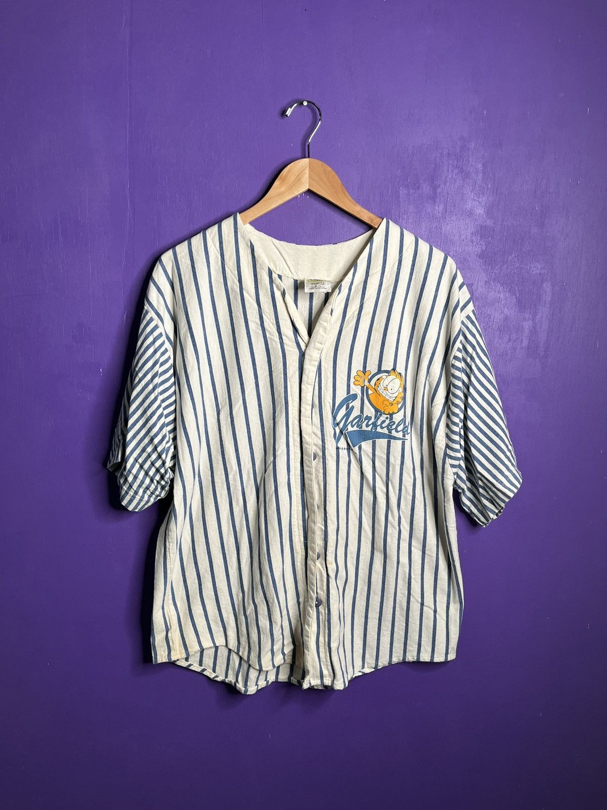 Vintage Vintage 90s Garfield striped baseball jersey Size US XL / EU 56 / 4 - 1 Thumbnail