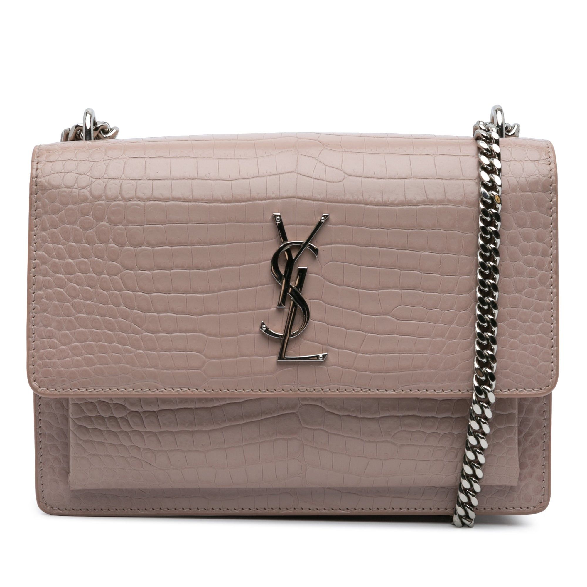 Saint Laurent Paris Saint Laurent Medium Croc Embossed Monogram Sunset Bag Pink Size ONE SIZE - 1 Thumbnail