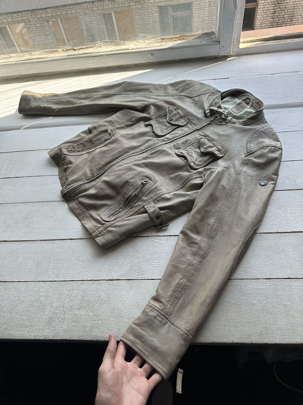 Gypsy 🚨VNTG LEATHER JACKET AVANT GARDE ASYMMETRICAL BROWN MOTO Size US M / EU 48-50 / 2 - 2 Thumbnail