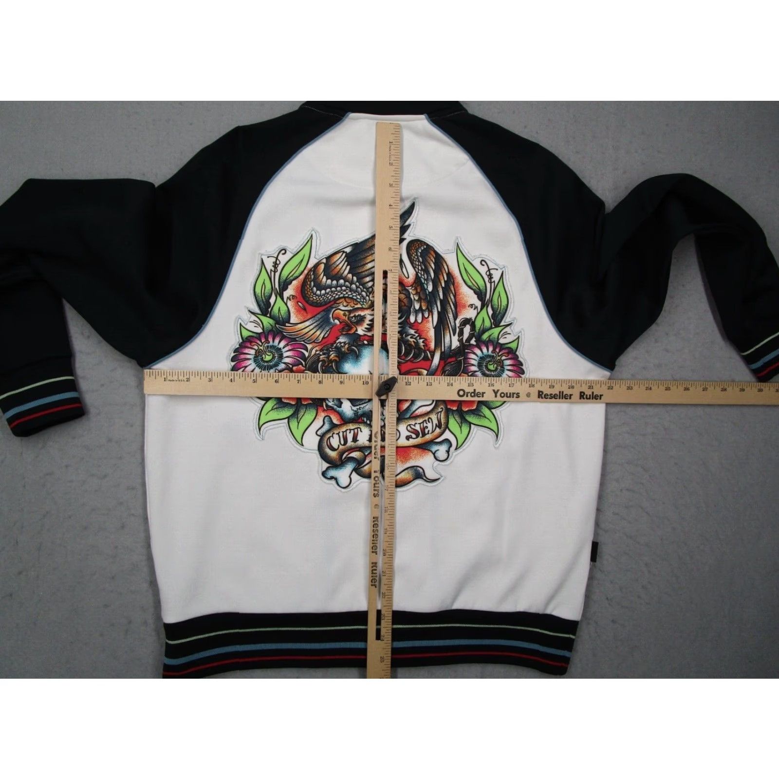 Doublet MARC ECKO Mens White + Blue full zip track jacket w/ double sided CUT SEWN SKULL graphic - Cotton / Polyester blend Shirt Size US M / EU 48-50 / 2 - 7 Thumbnail