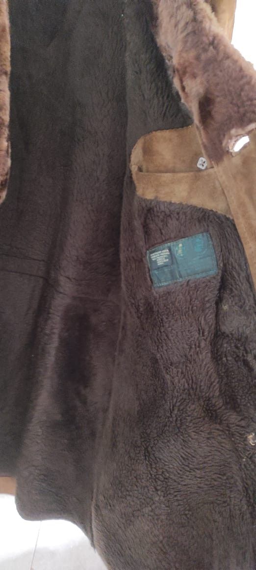 Genuine Suede Sheepskin Brown Leather Shearling Coat