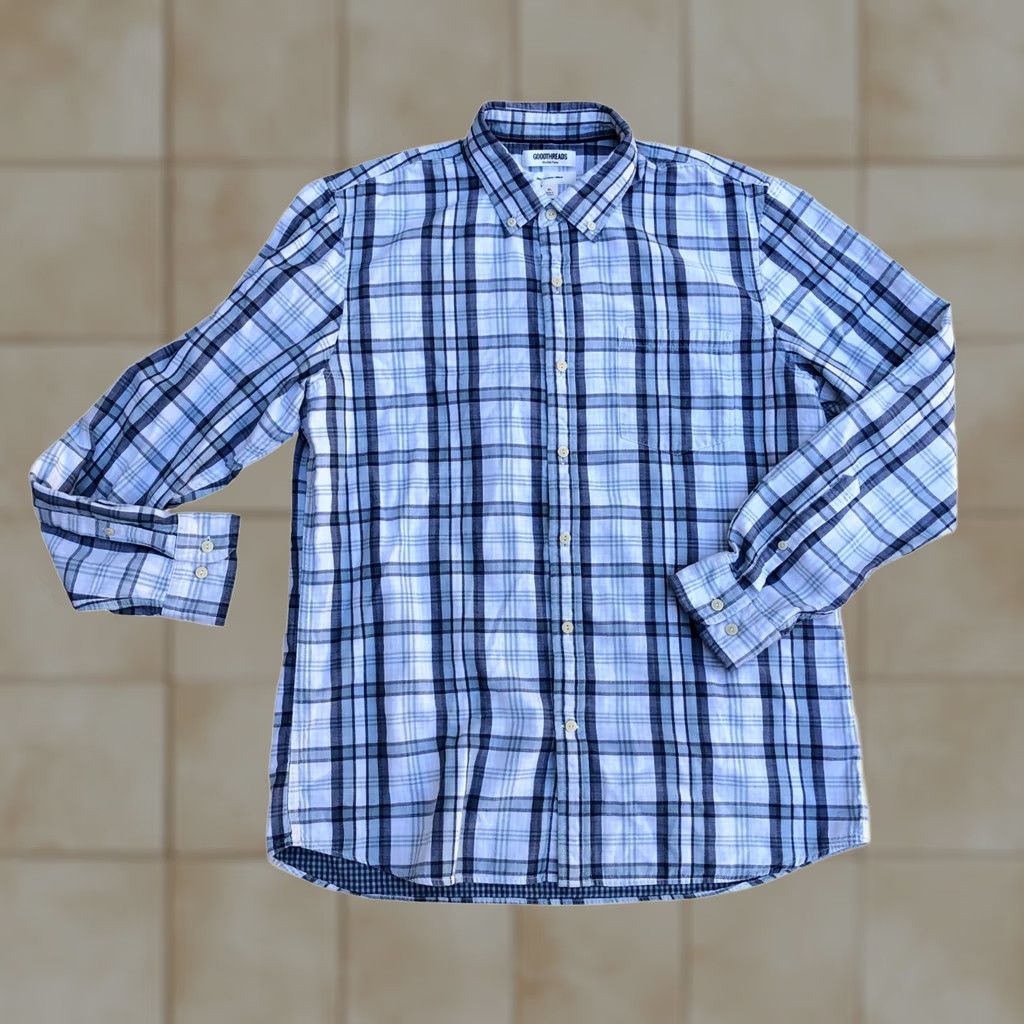 Doublet GOODTHREADS Double Face Slim Fit Button Down Shirt Men's XL Plaid Blue Size US XL / EU 56 / 4 - 1 Thumbnail